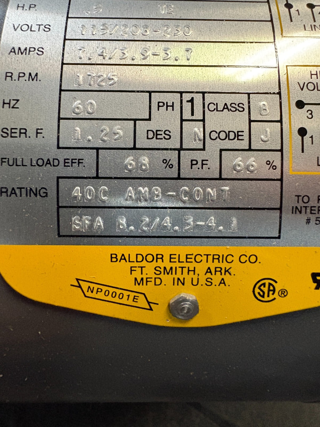 BALDOR 1/2HP BRAKE MOTOR KBL3409-JJ-R/H