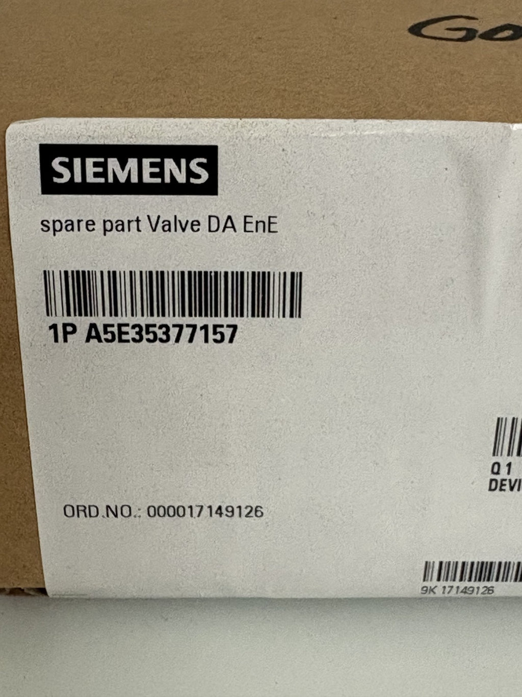 SIEMENS SPARE PART VALVE 1P A5E35377157