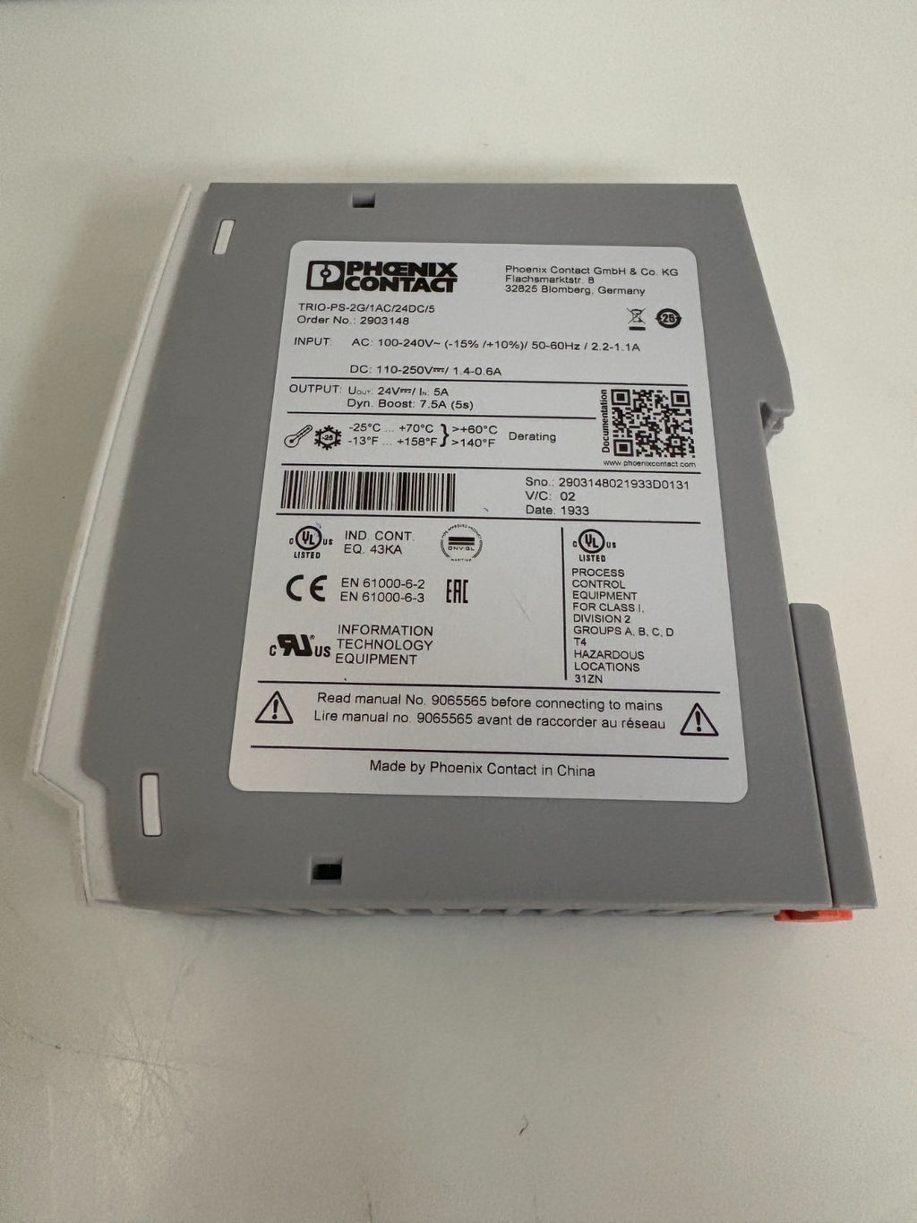 PHOENIX CONTACT POWER SUPPLY TRIO-PS-2G/1AC/24DC/5