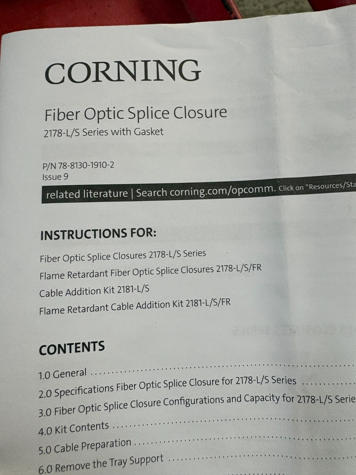 CORNING FIBER OPTIC SPLICE CLOSURE 78-8130-1910-22