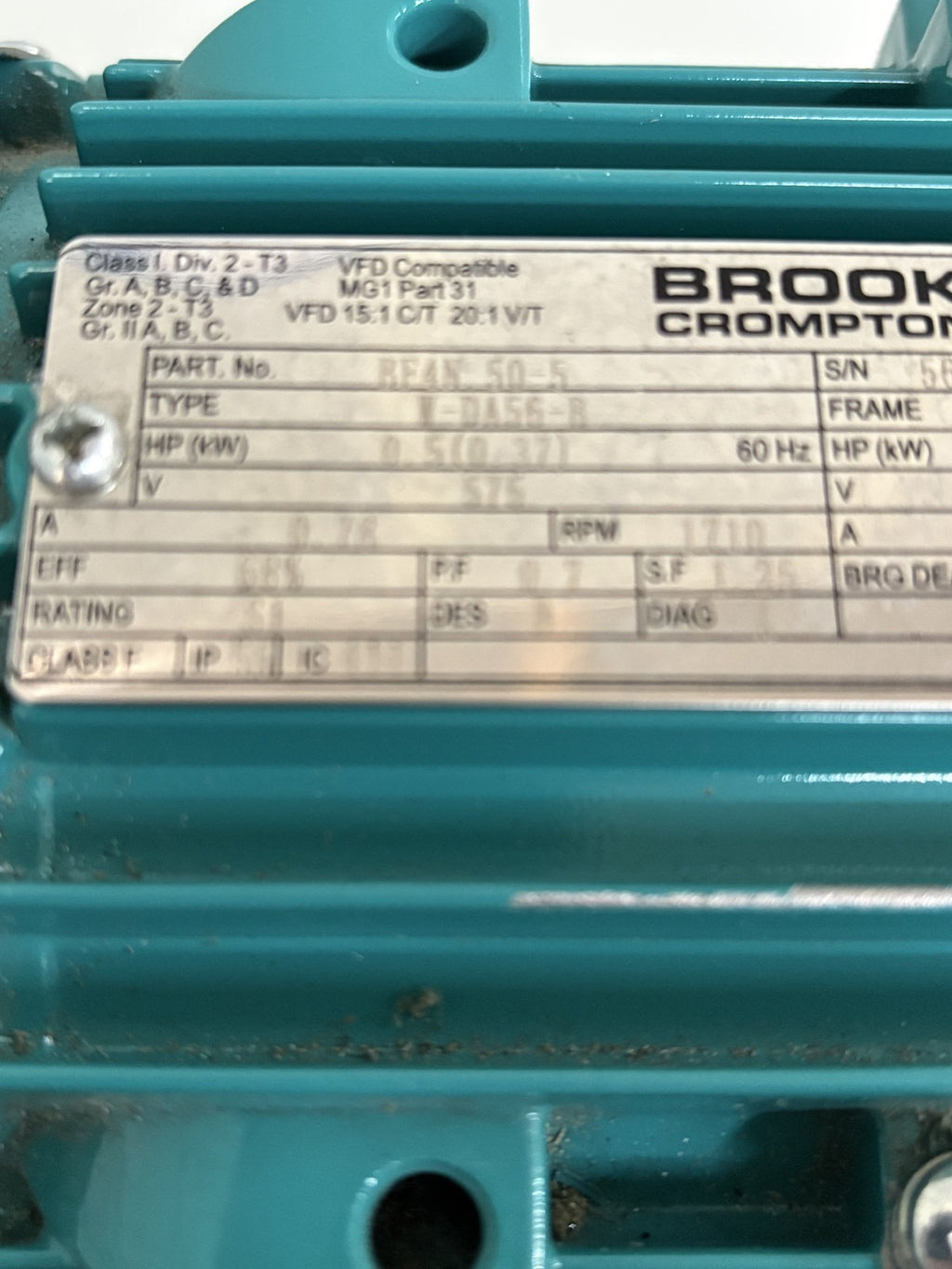BROOK CROMPTON 15 HP MOTOR 1710 RPM