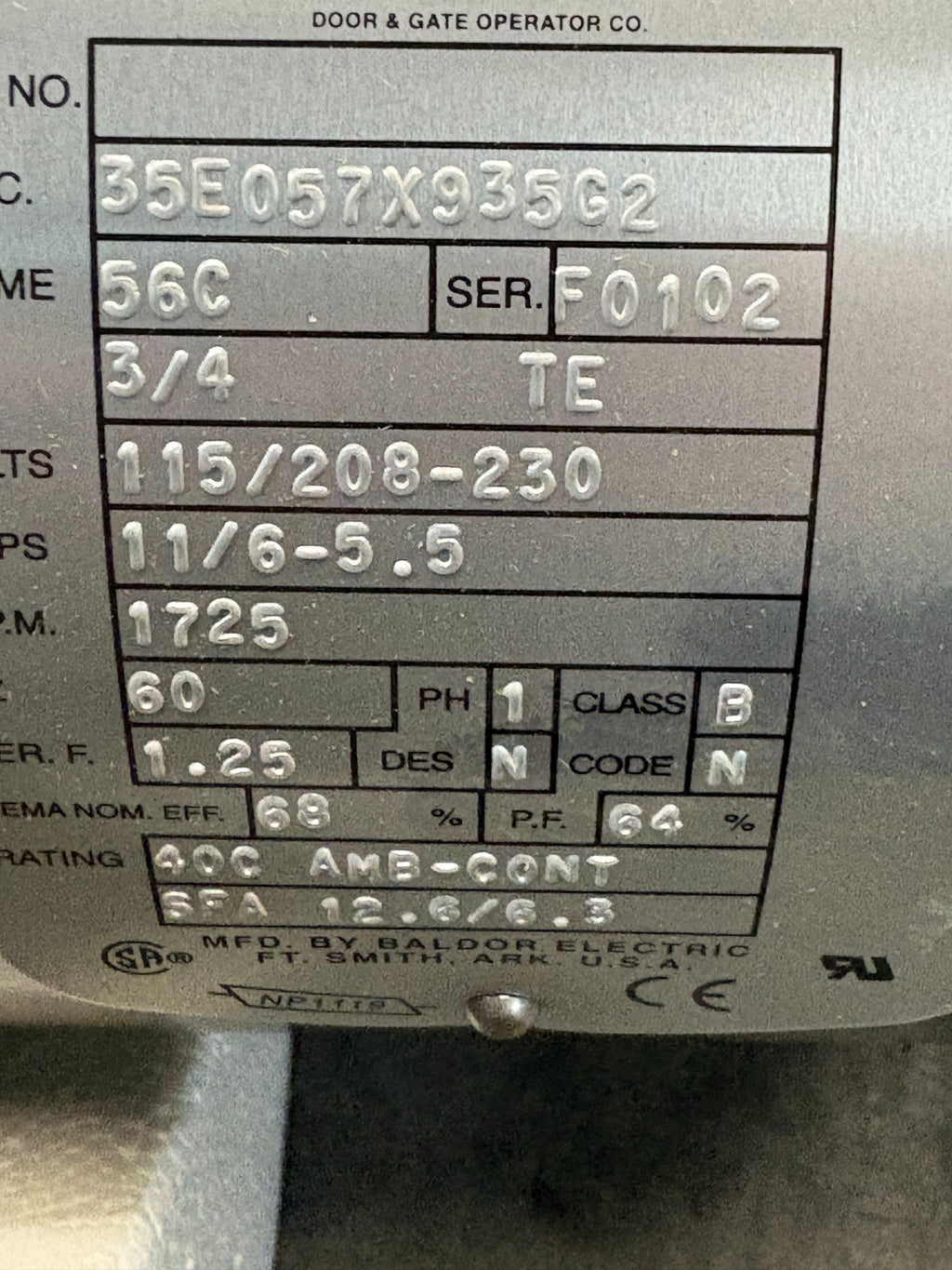 BALDOR 3/4HP INDUSTRIAL MOTOR #M3112-50 SPEC 34F06-4341