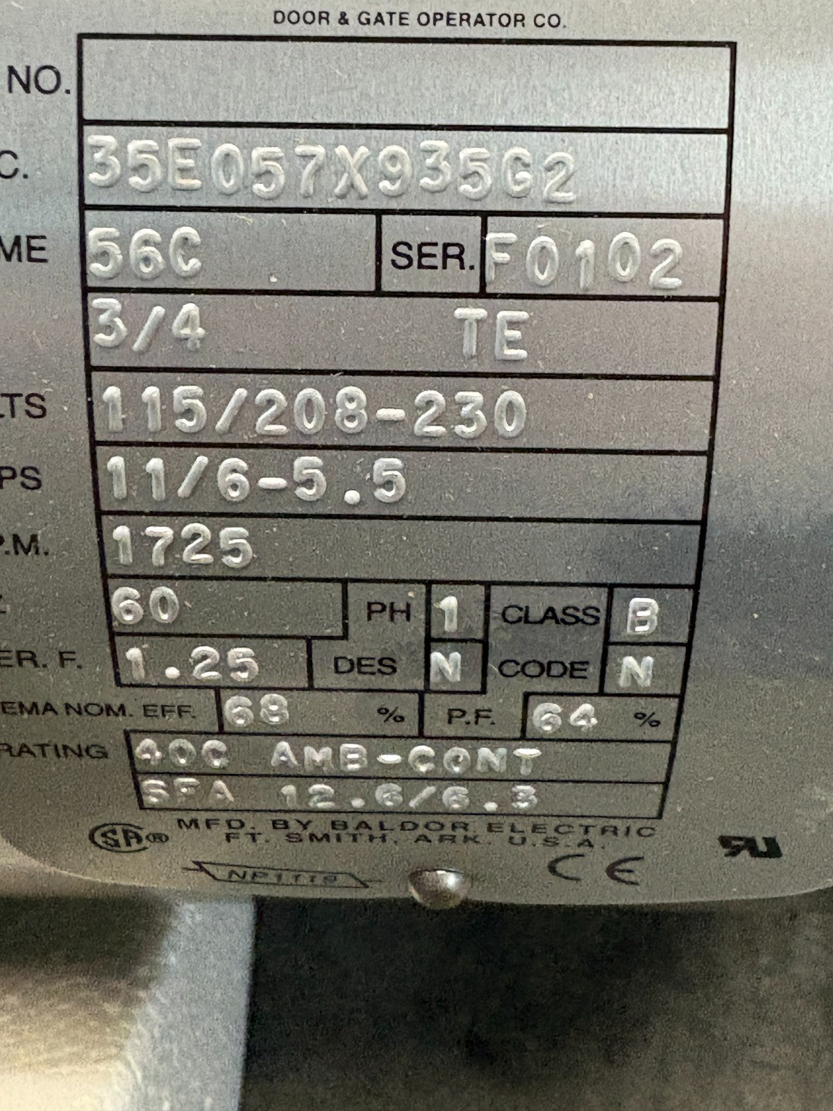 BALDOR 3/4HP INDUSTRIAL MOTOR #M3112-50 SPEC 34F06-4341