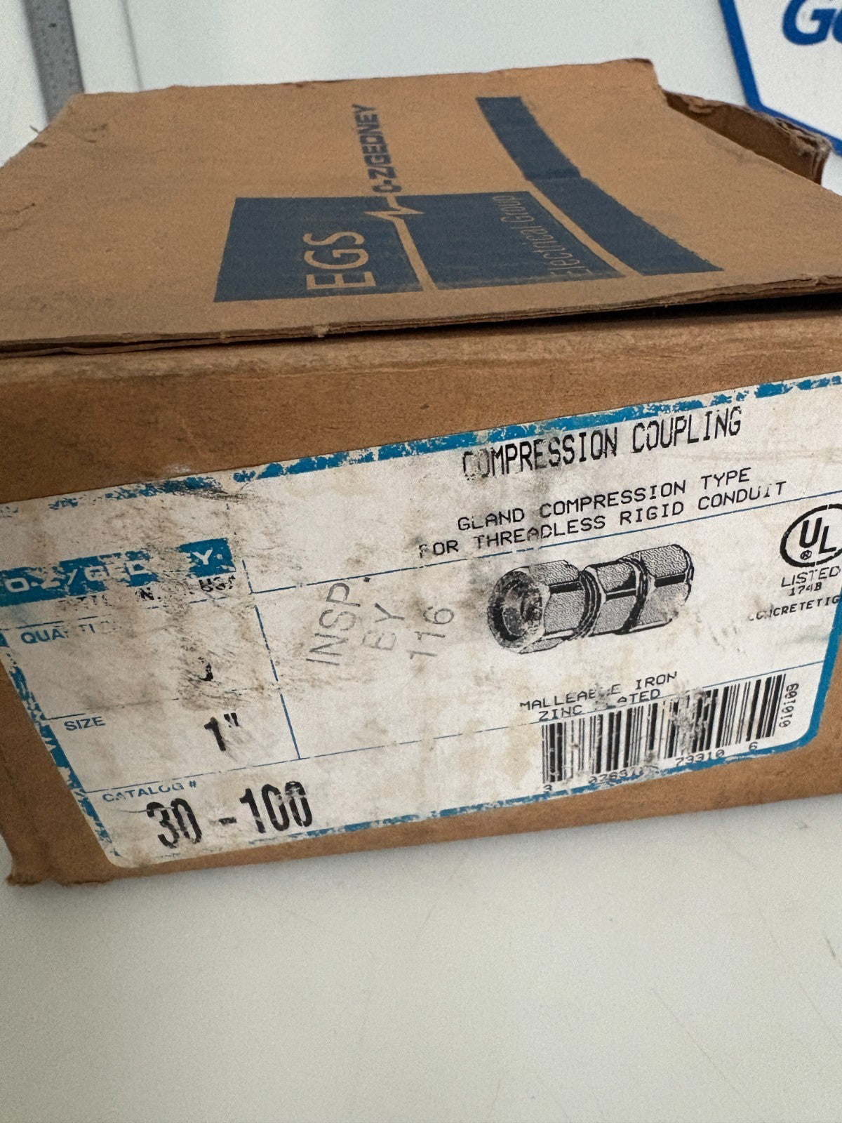 LOT OF 6 EGS O-Z/GEDNEY 1" COMPRESSION COUPLING 30-100