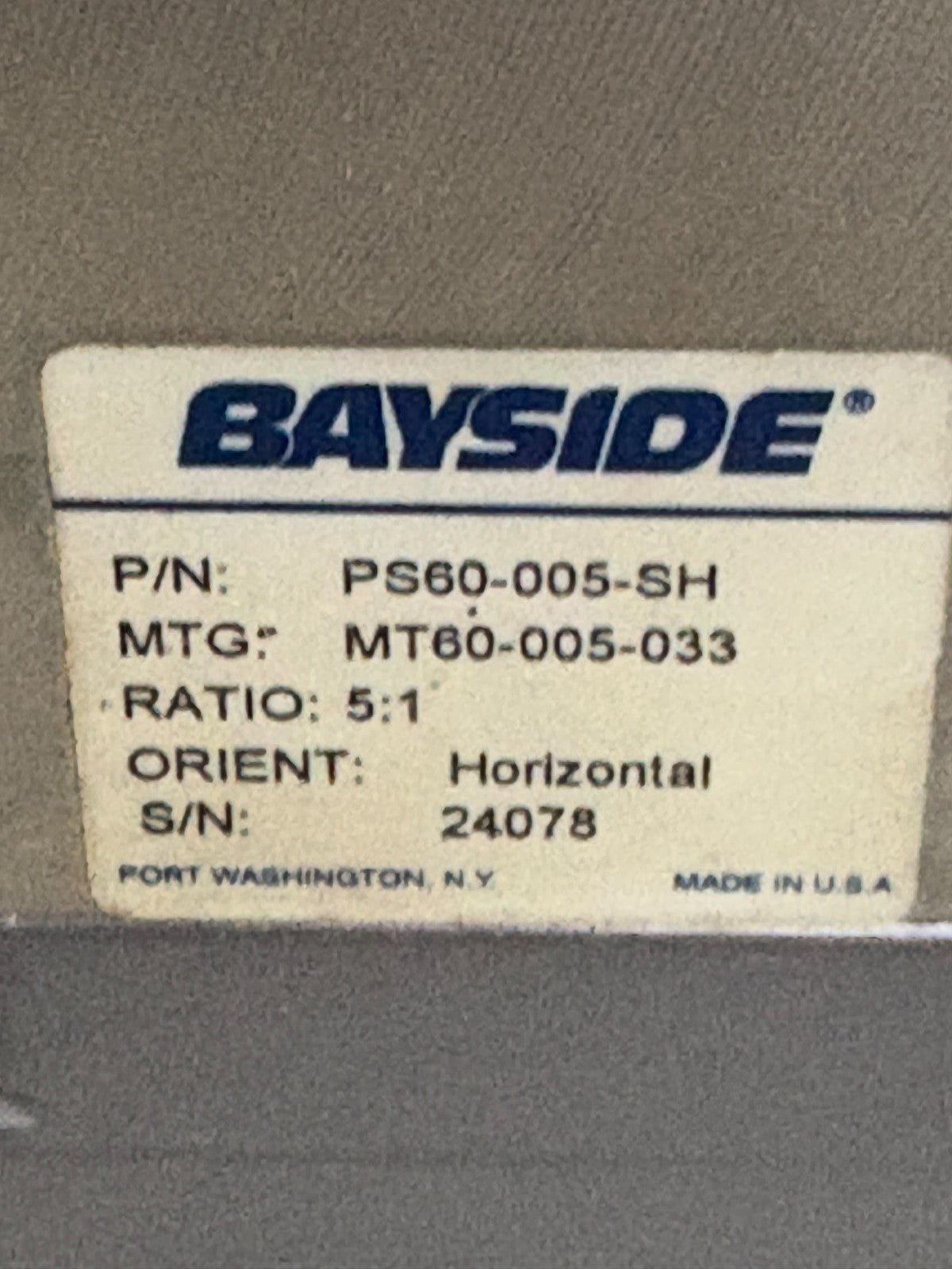 BAYSIDE GEAR BOX RATIO 5:1 PS60-005-SH2