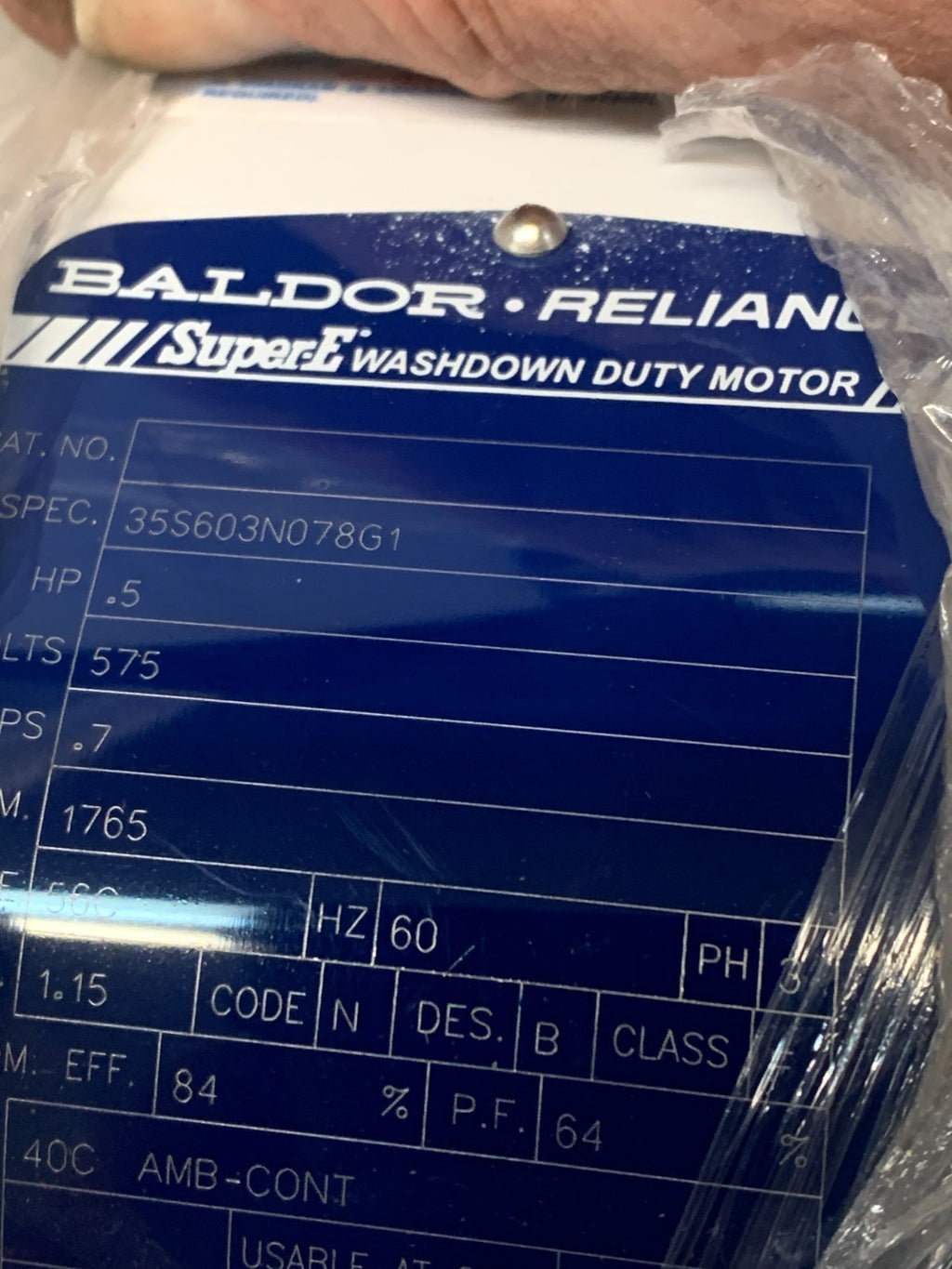 BALDOR SUPER E MOTOR WASHDOWN DUTY .5 HP 1765 RPM