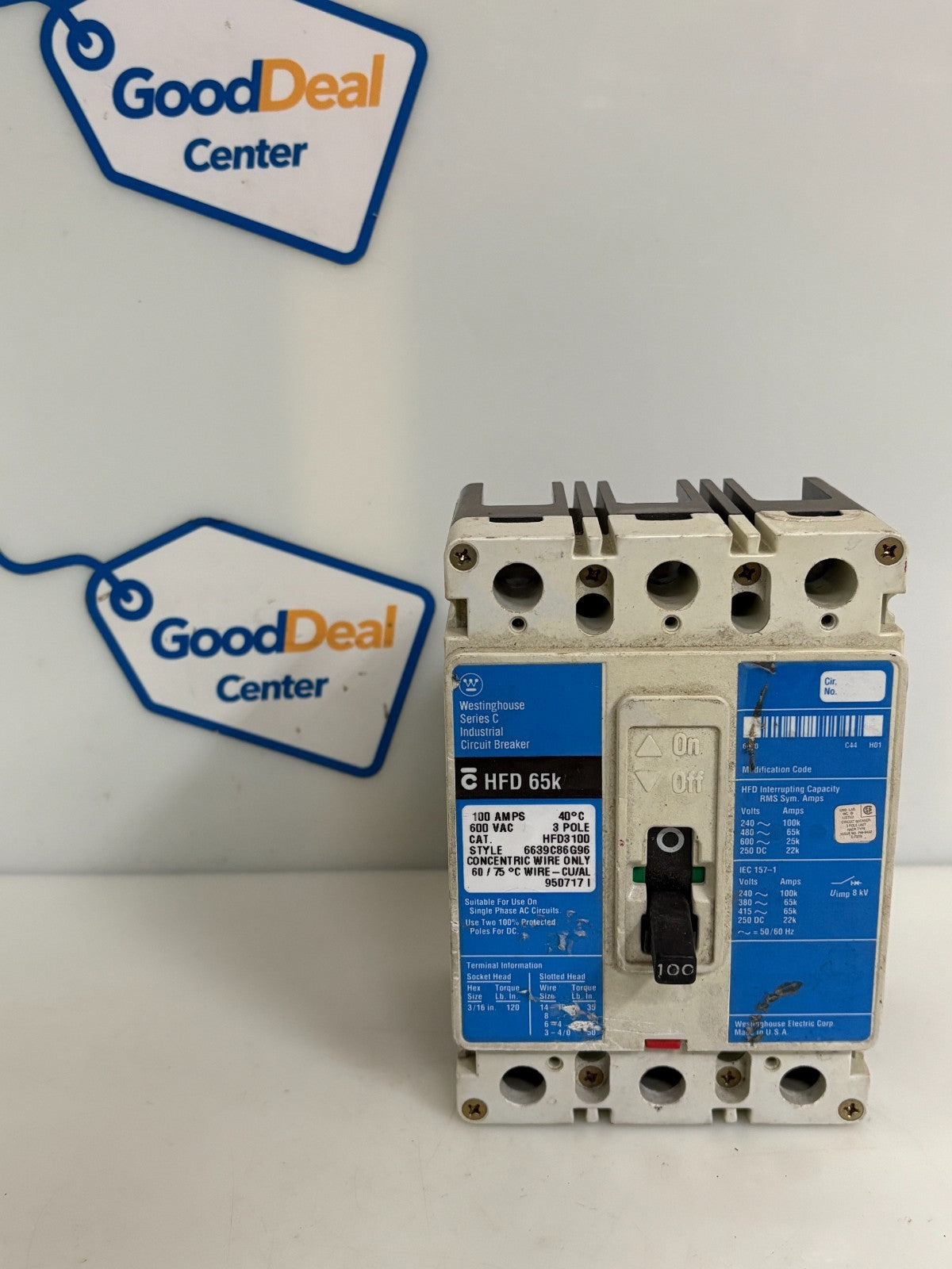 WESTINGHOUSE CIRCUIT BREAKER 100 AMP HFD3100 HFD 65K