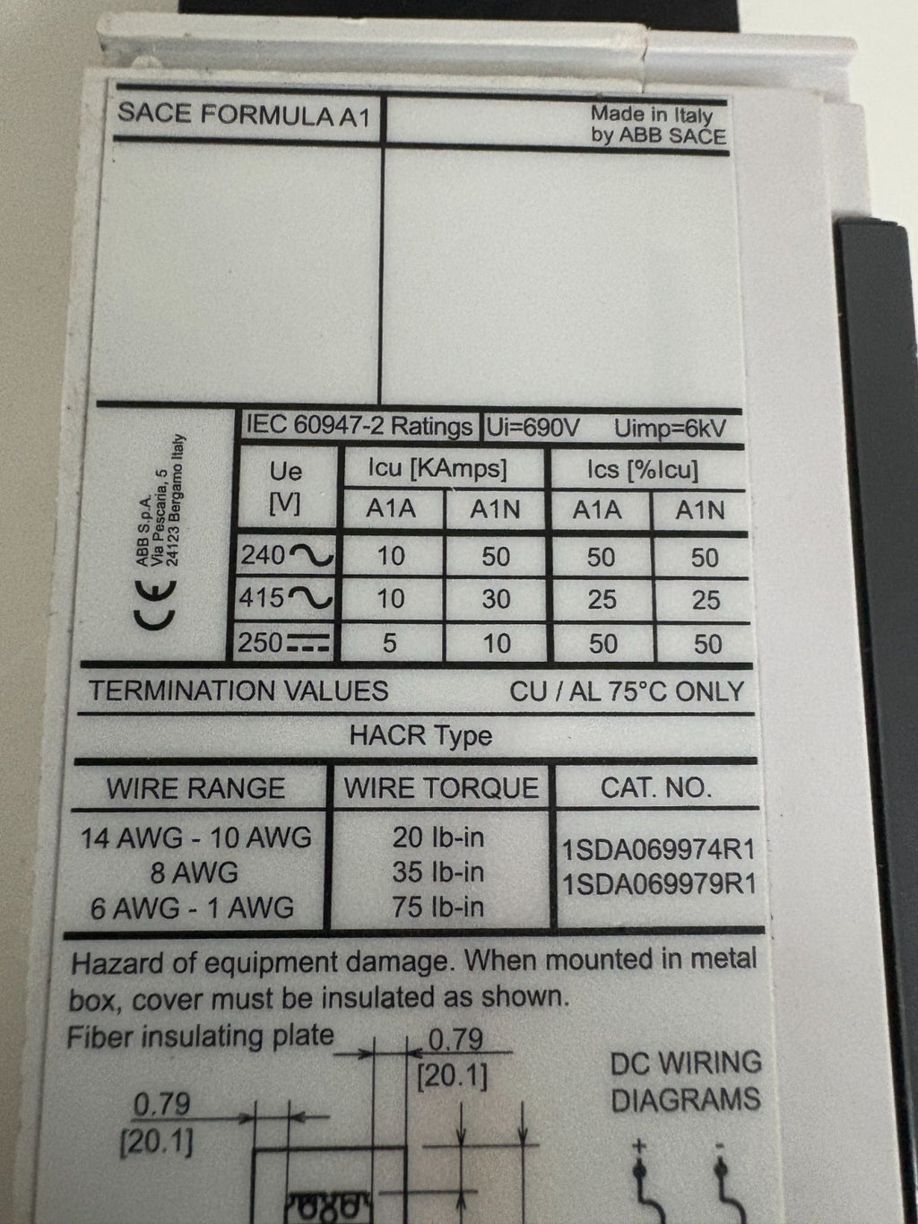 ABB FORMULA SACE FORMULA A1N 100 CIRCUIT BREAKER