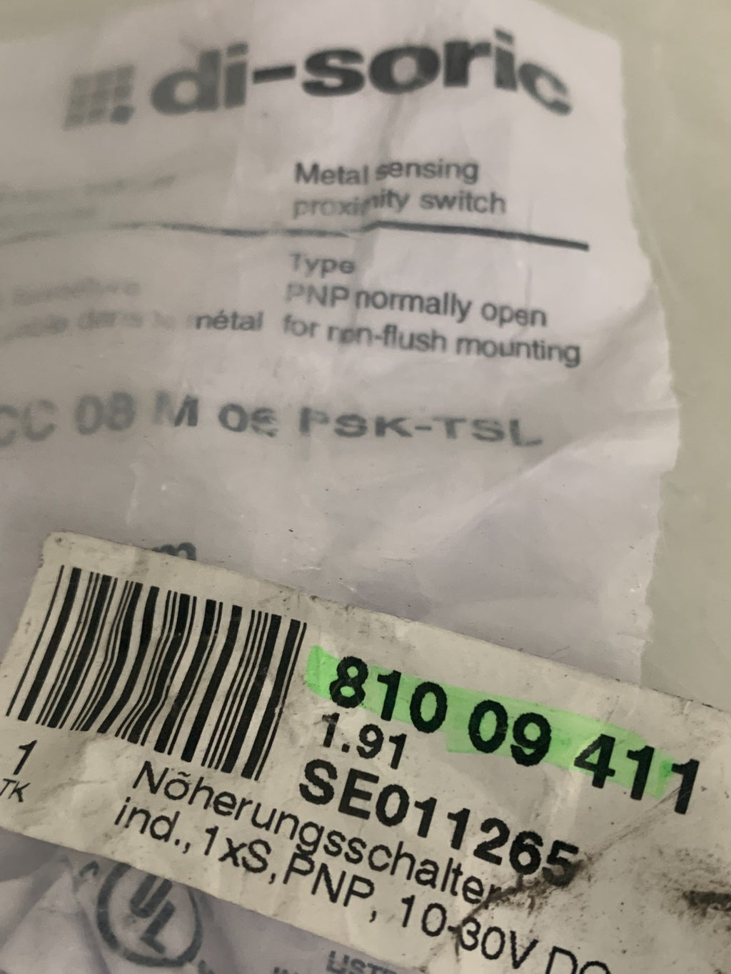 DI-SORIC METAL SENSING PROXIMITY SWITCH DCC 08 M06 PSK-TSL2
