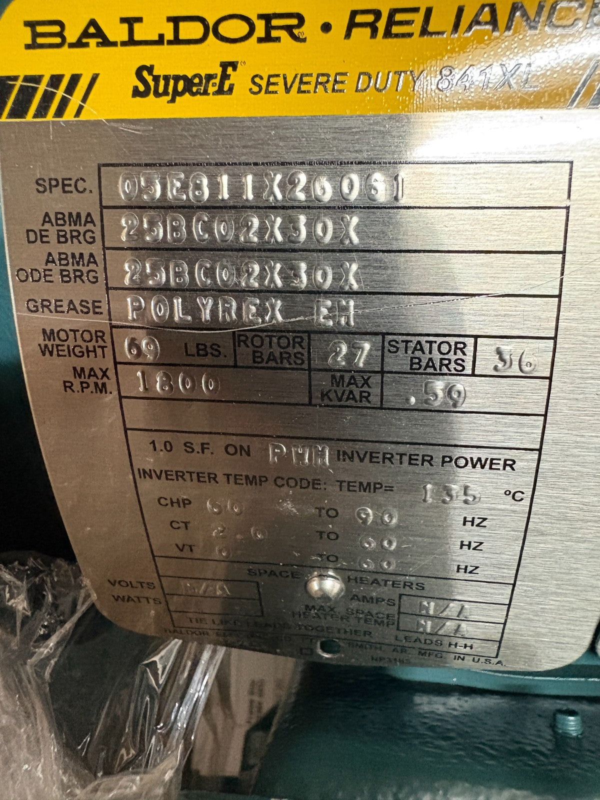 ABB BALDOR SEVERE DUTY MOTOR 841XL 1 HP ECP 83582T
