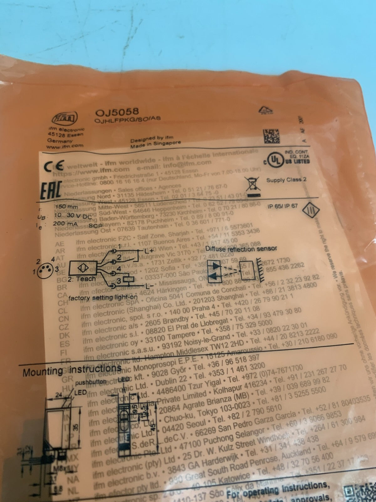 IFM OJ5058  Photoelectric Diffuse Sensor
