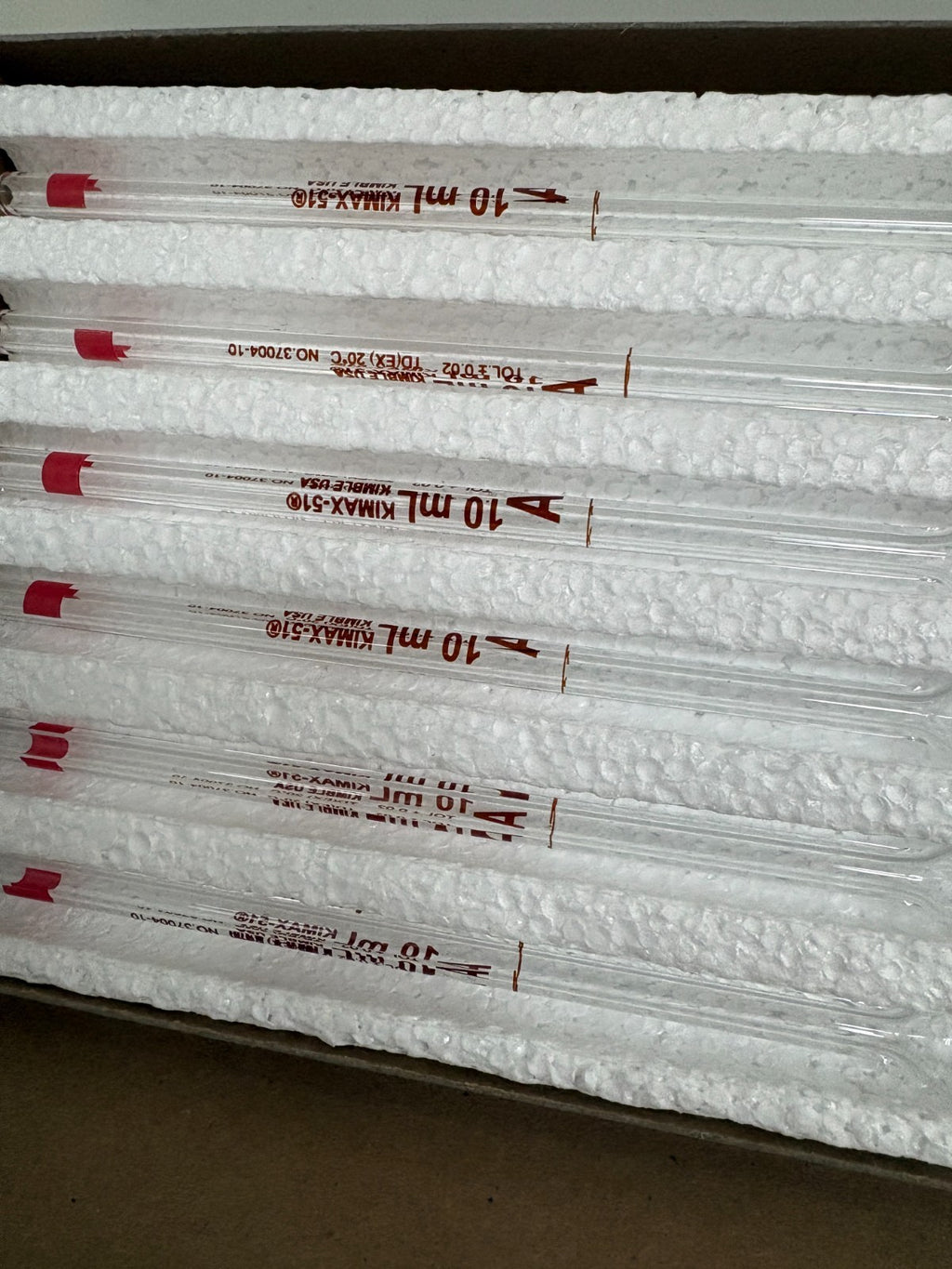 KIMBLE GLASS 10ML VOLUMETRIC COLOR CODED PIPET 9370040009 (37004-10) BOX OF 12