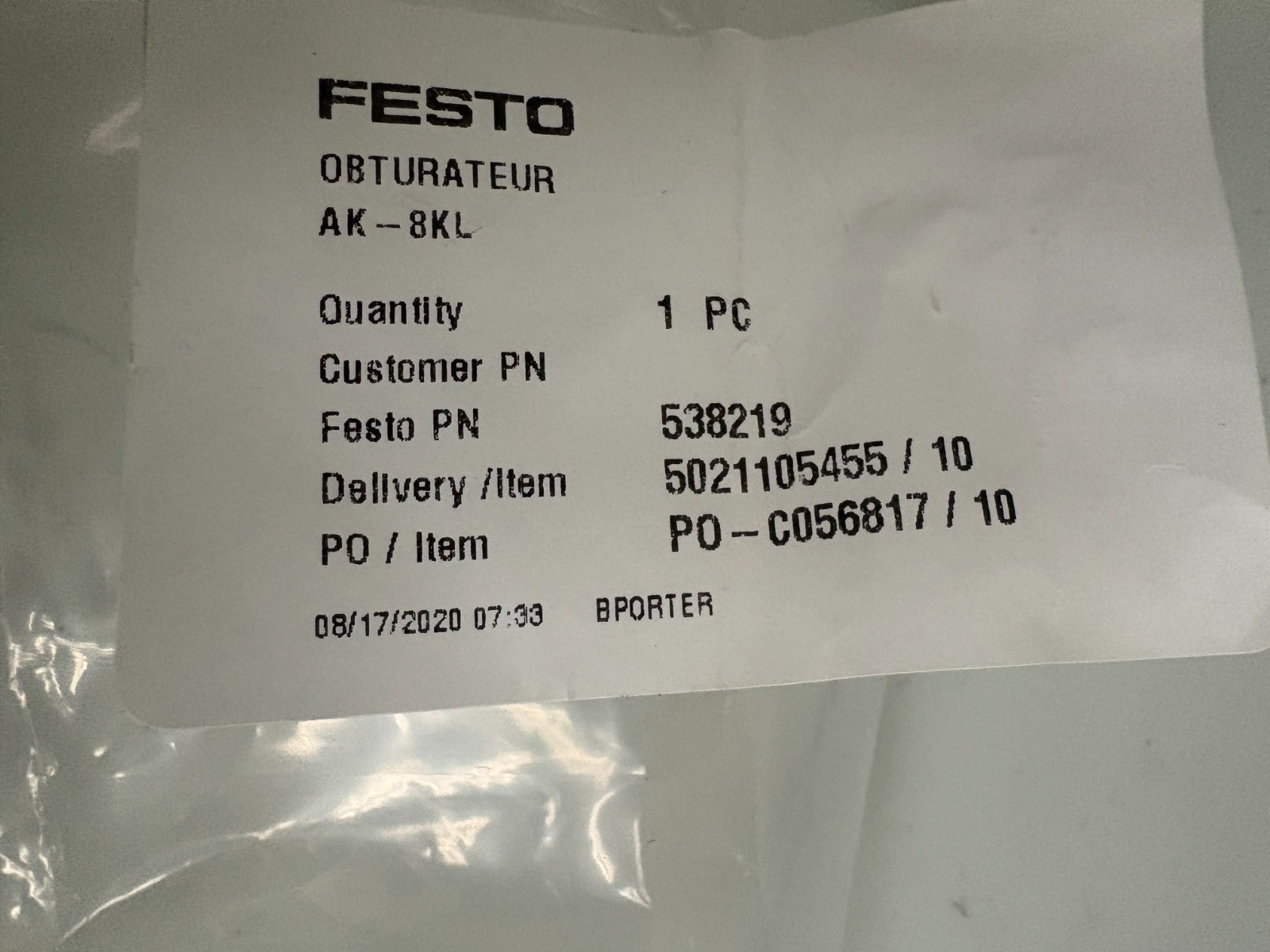 FESTO OBTURATOR AK-8KL 538219 3