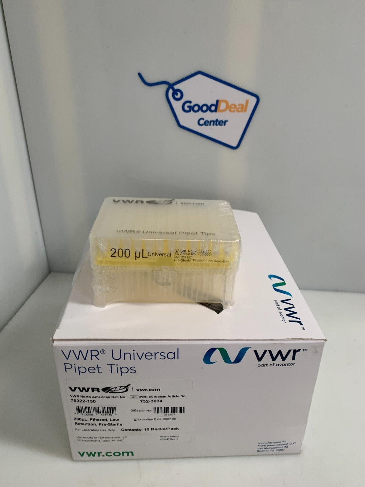 VWR INTERNATIONAL PIPET TIPS 76322-150 EUR#732-3634  10 RACK 10X96 PER BOX