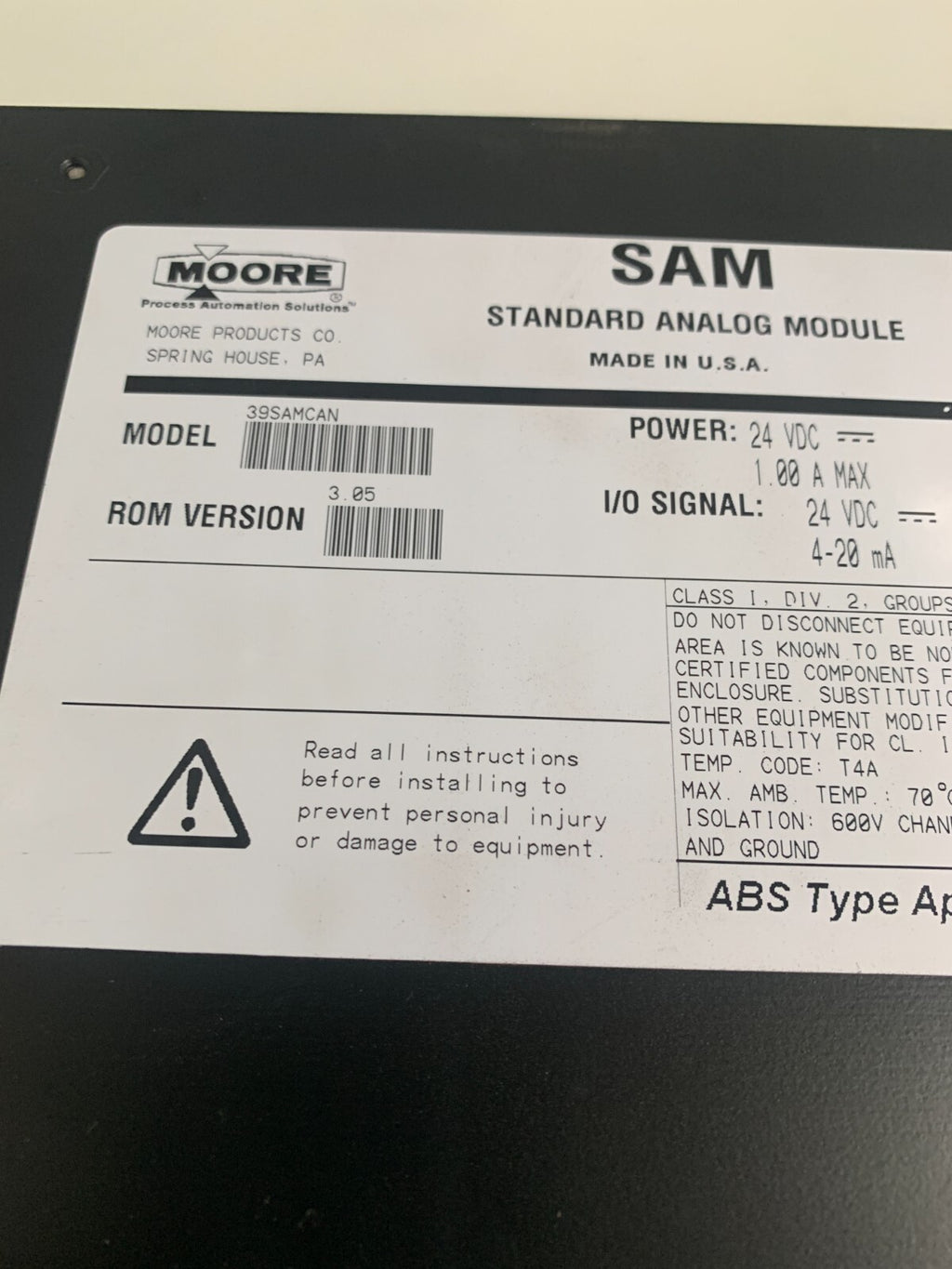 MOORE SAM STANDARD ANALOG MODULE 16133-71/9 39SAMCAN
