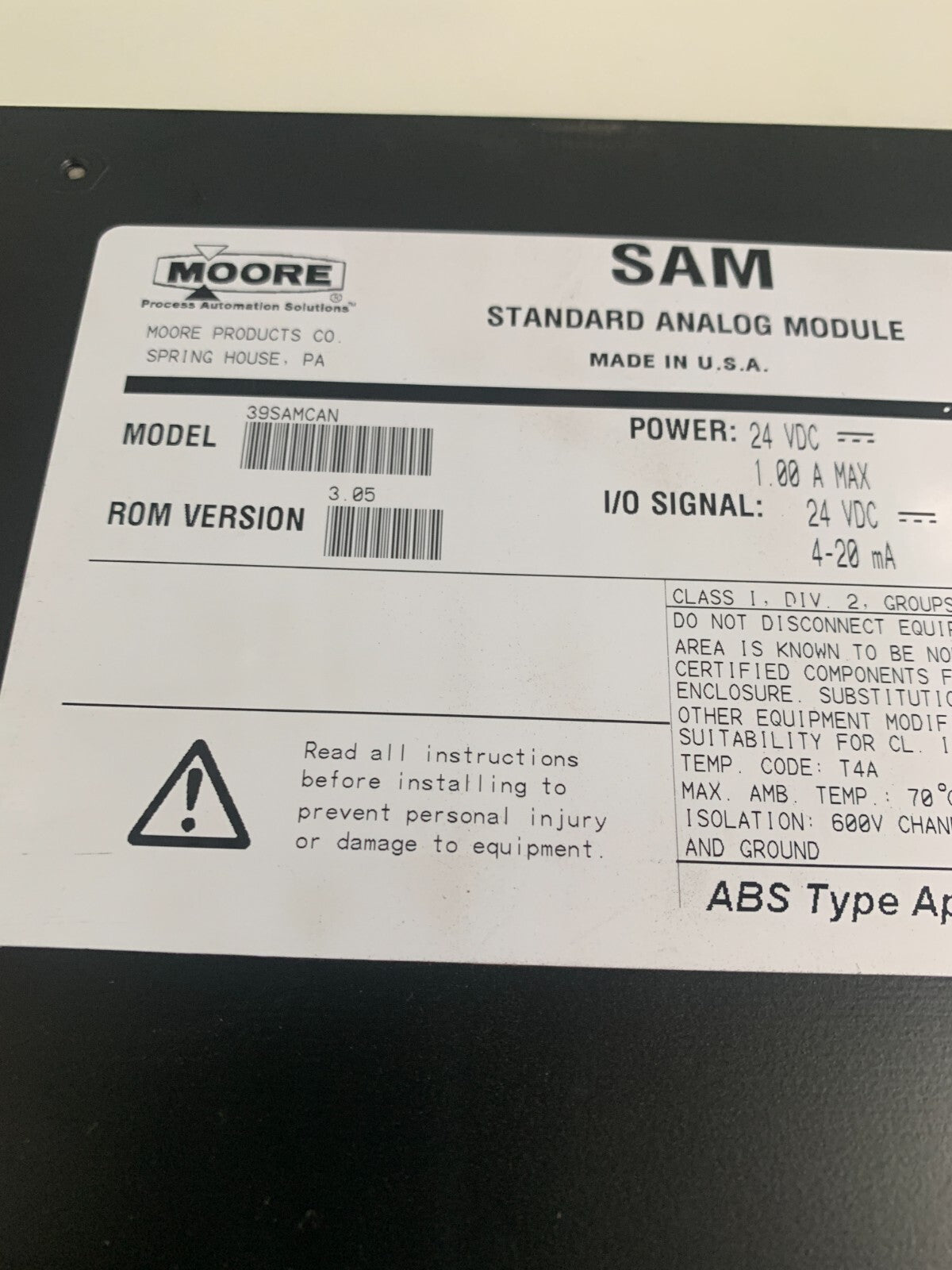 MOORE SAM STANDARD ANALOG MODULE 16133-71/9 39SAMCAN