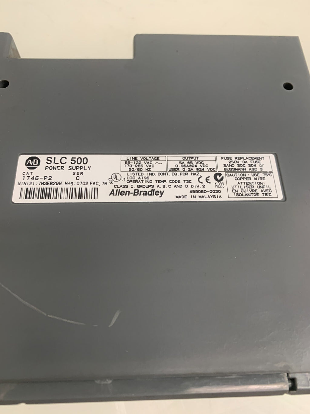 ALLEN BRADLEY SLC 500  Power Supply  1771-P2  C1