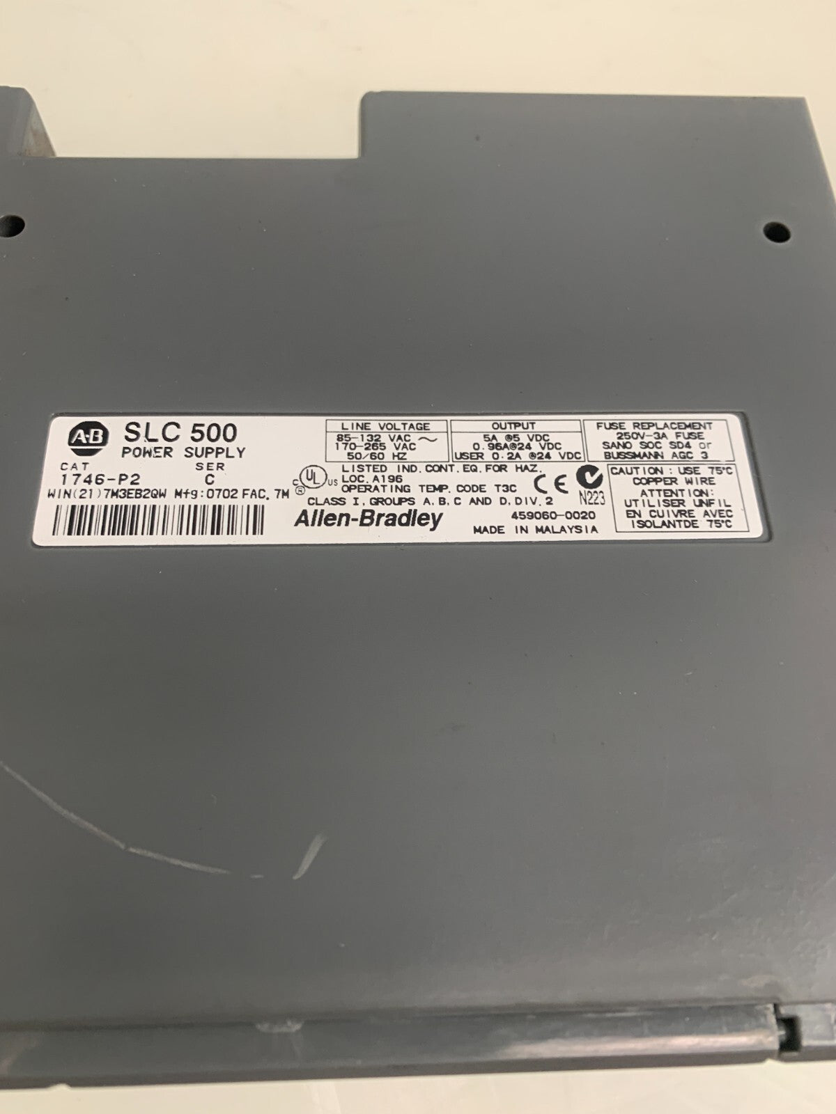 ALLEN BRADLEY SLC 500  Power Supply  1771-P2  C1