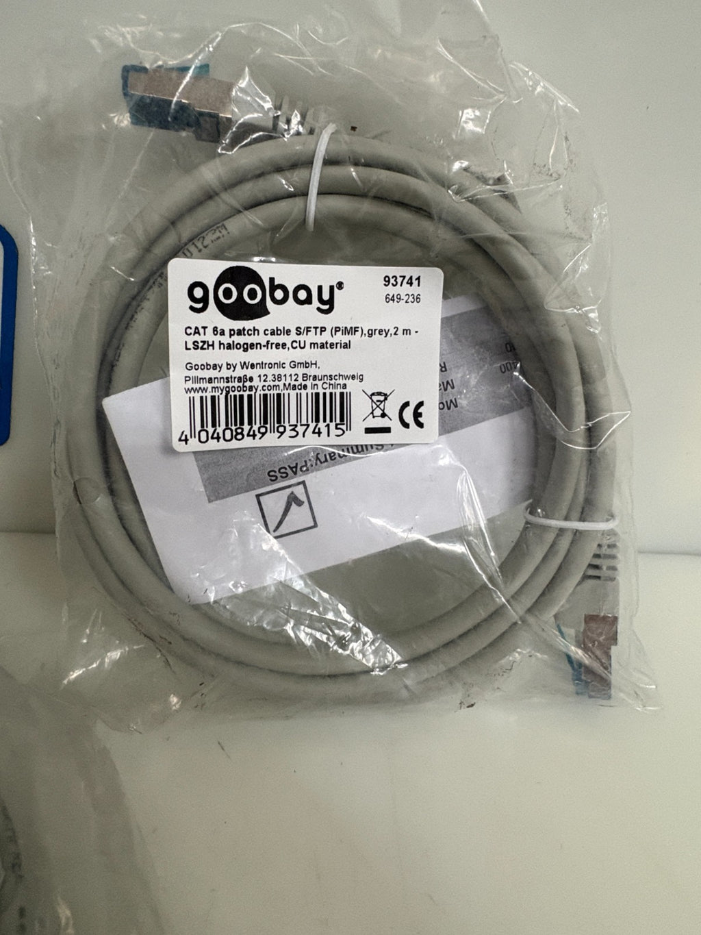 LOT OF 6 GOOBAY CAT 6A PATCH CABLE GREY 2M1