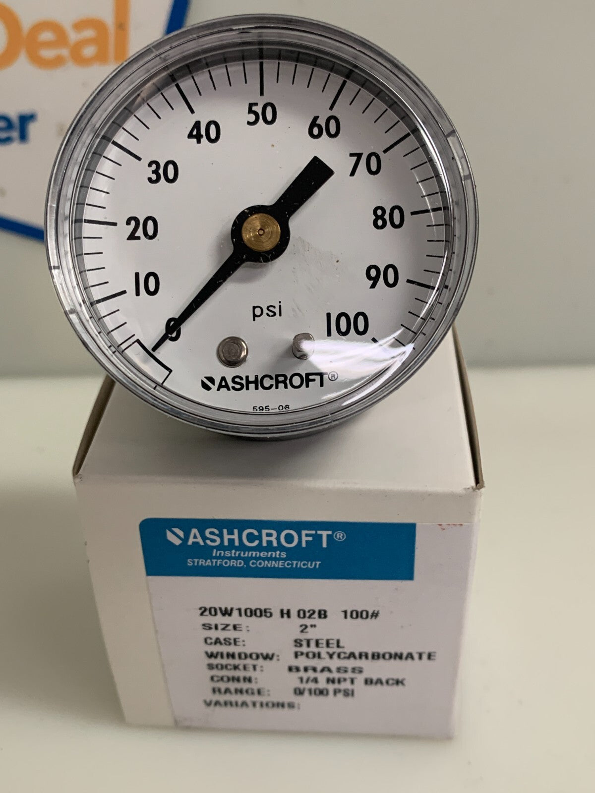 LOT OF 2 ASHCROFT PRESSURE GAUGE 0-100PSI #20W1005 H 028 100