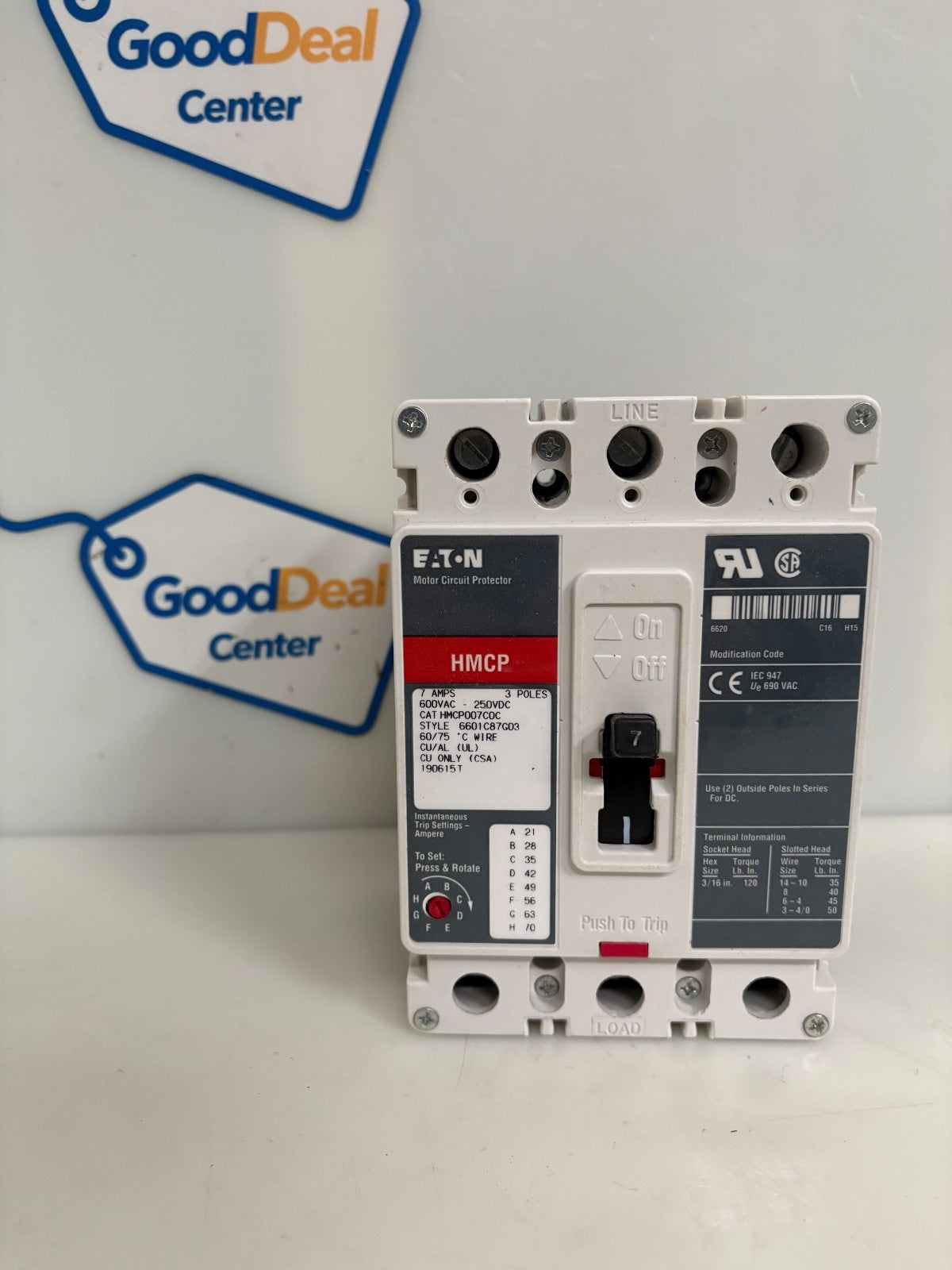 EATON 7 AMPS MOTOR CIRCUIT PROTECTOR HMCP007COC