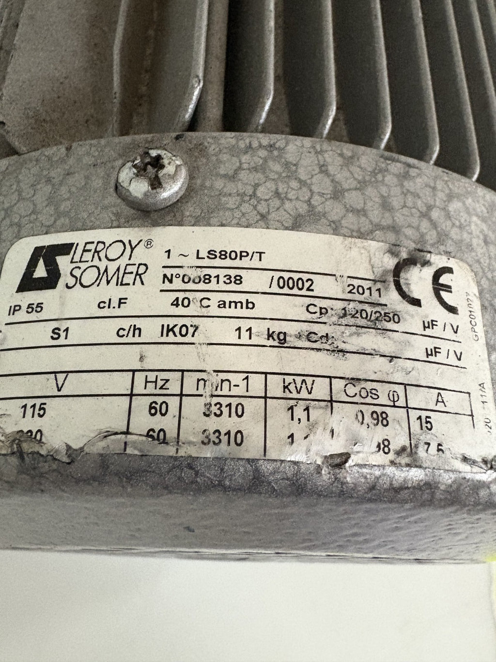 LEROY SOMER ELECTRIC MOTOR #1-LS80P/T3