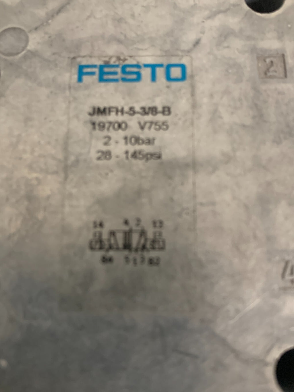 FESTO SOLENOID VALVE #19700 JMFH-5-3/8-B  W/4527 MSFG-24/42-50/602