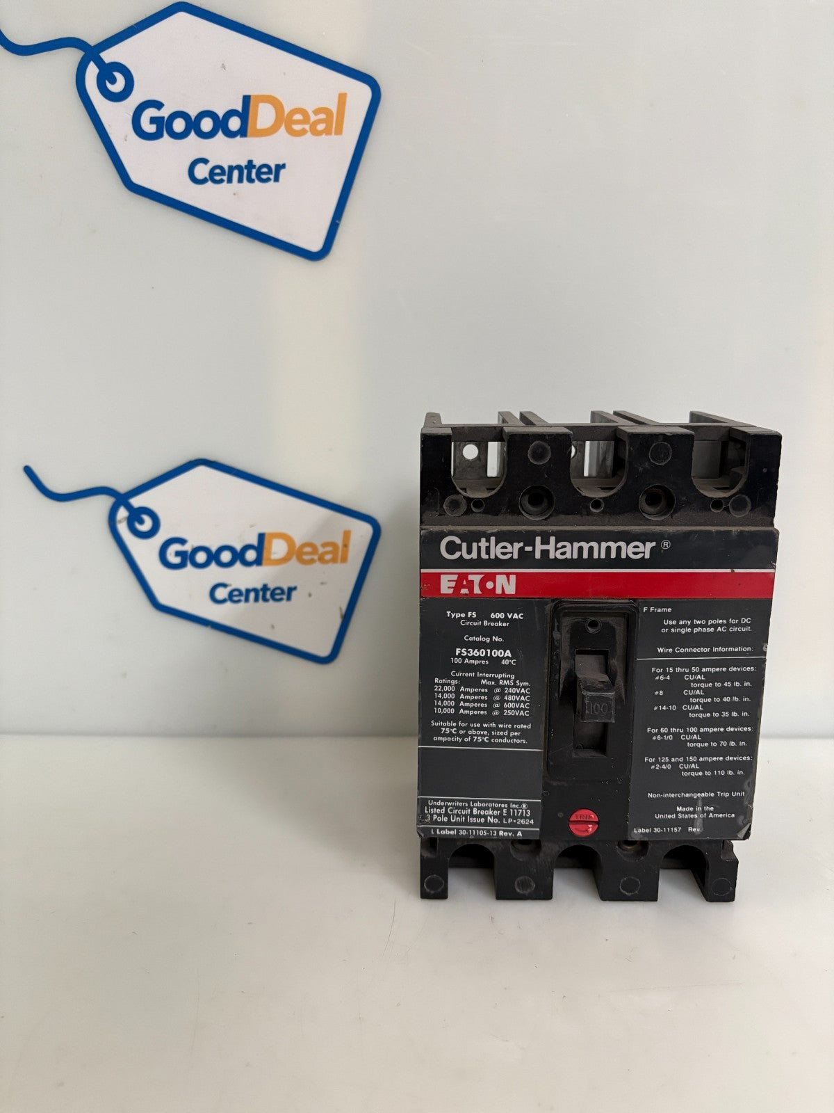 EATON CUTLER HAMMER 100 AMP CIRCUIT BREAKER FS360100A