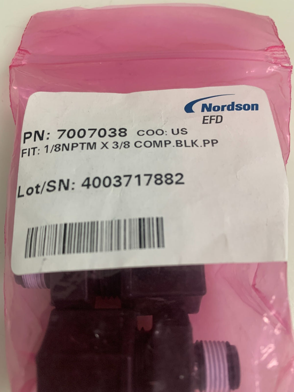LOT OF 3 Nordson EFD 1/8 NPTM X 3/8" Inch Compression BLK PP 70070382