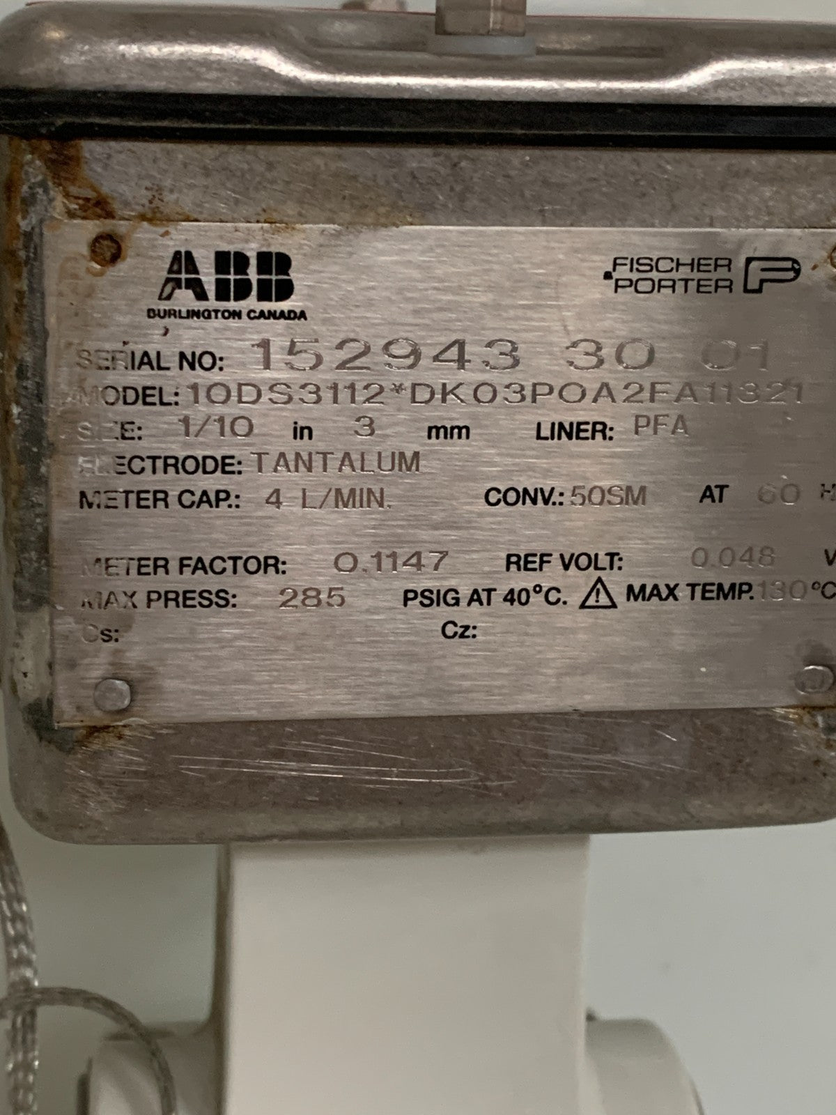 ABB/PORTER FISHER MAGNETIC FLOW METER 10DS3112* DK03POA2 FA11321