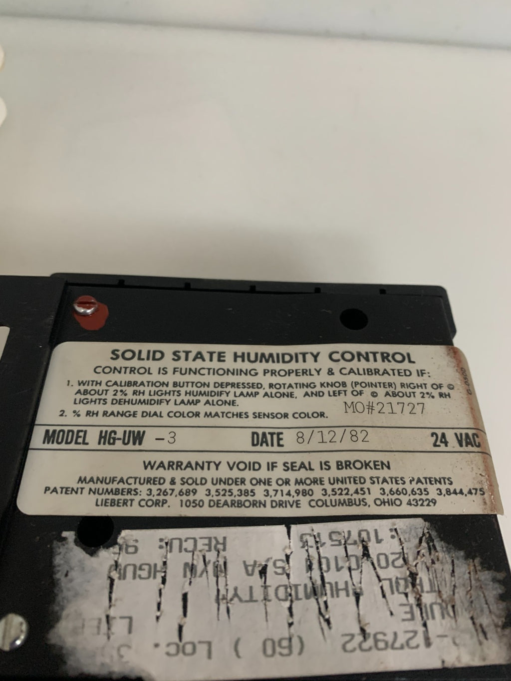 LIEBERT CORP SOLID STATE HUMIDITY CONTROL HG-UW-3