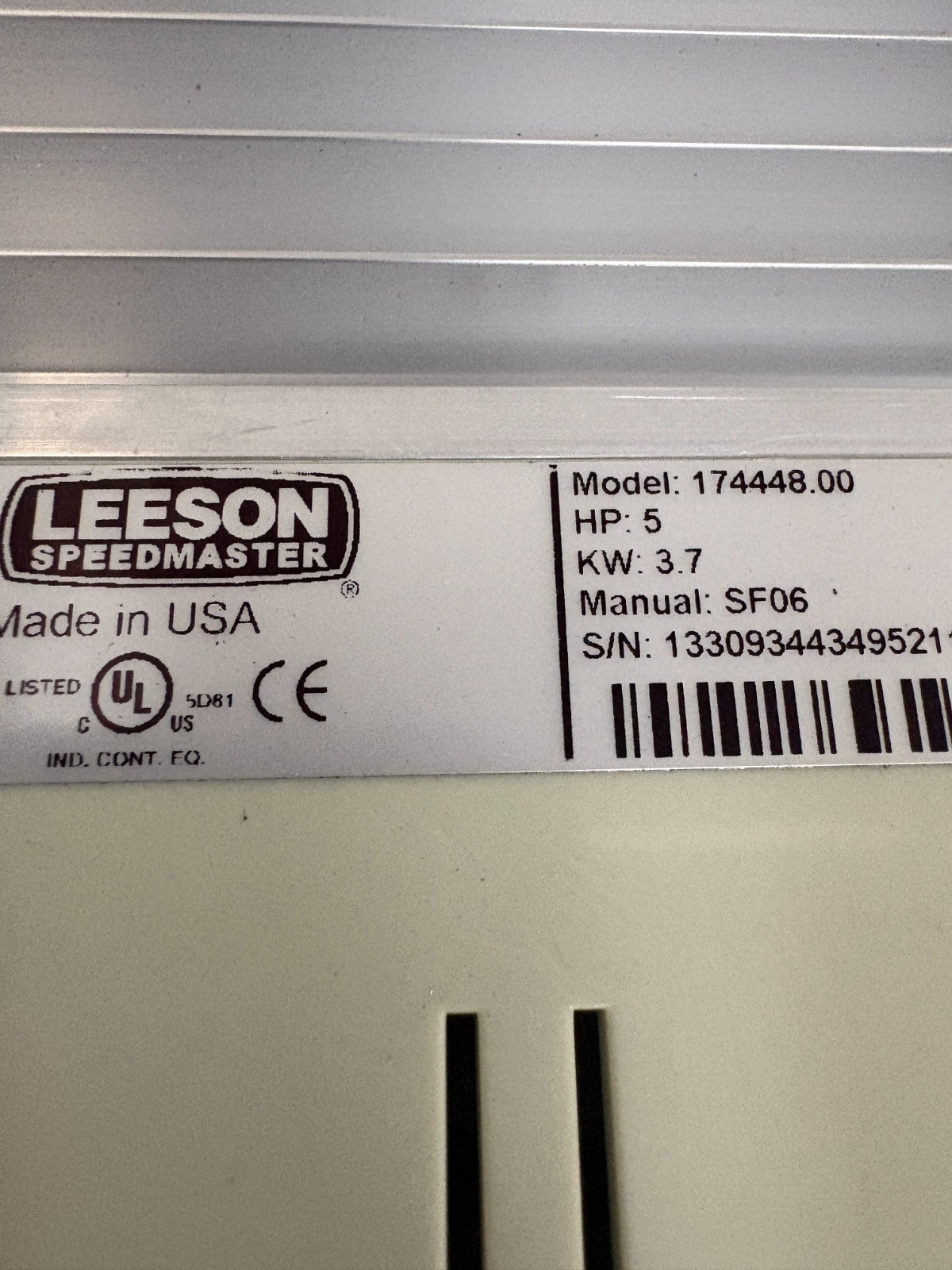 LEESON 5HP SPEED MASTER ADJUSTABLE SPEED AC MOTOR CONTROL SF06 174448.00