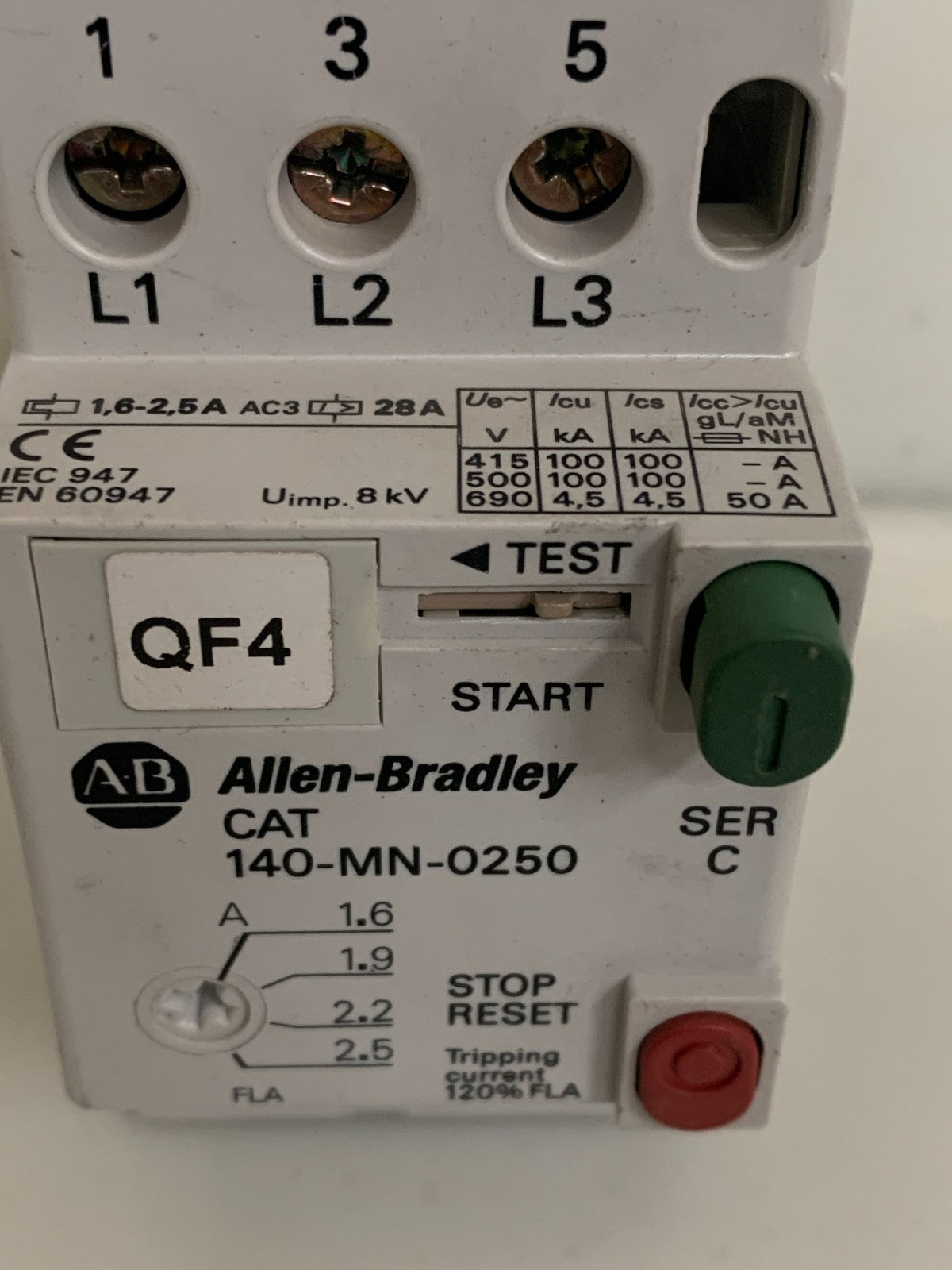 ALLEN BRADLEY MANUAL MOTOR STARTER 140-MN-0250