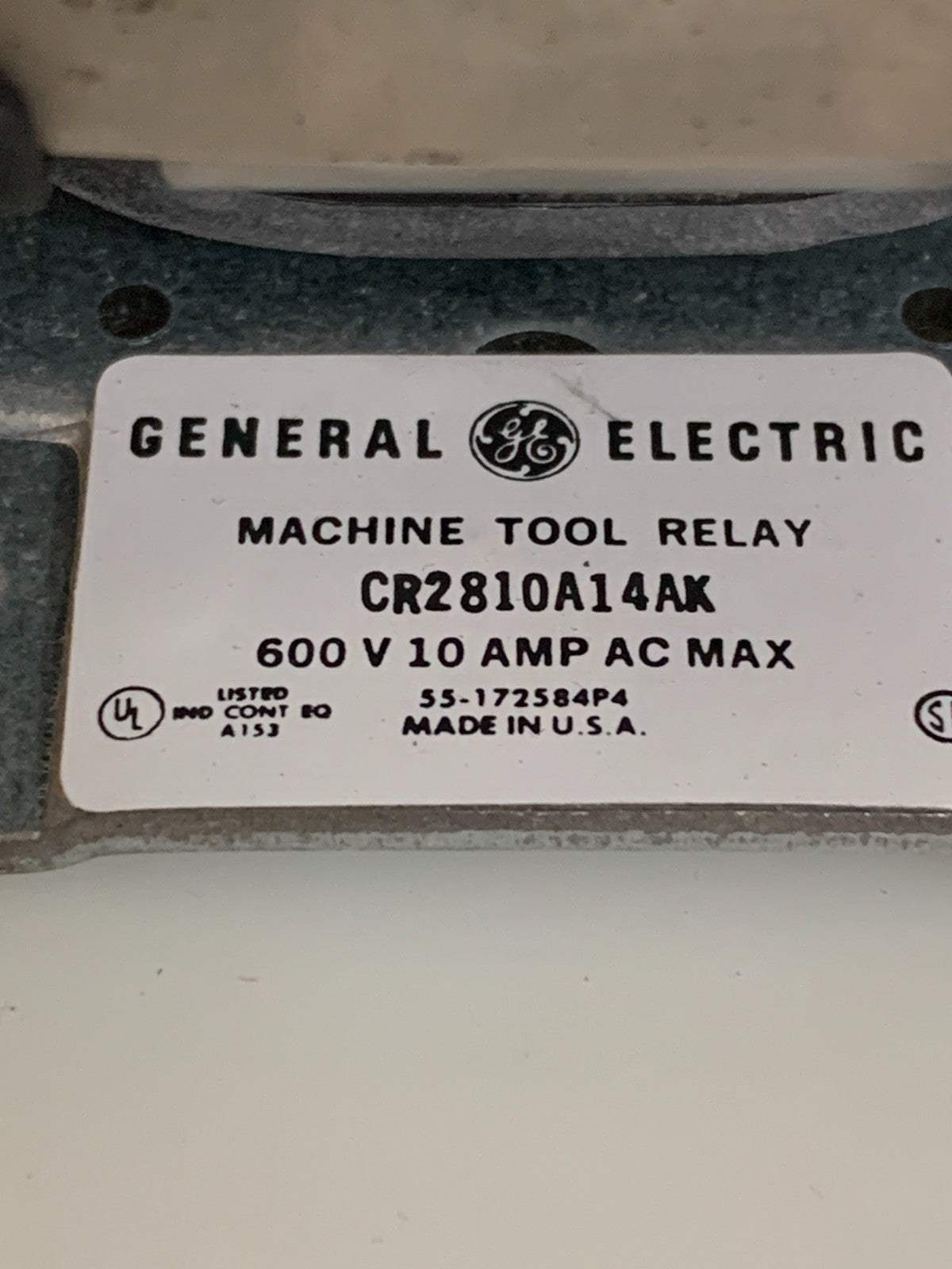 GENERAL ELECTRIC MACHINE TOOL RELAY CR2810A14AK22
