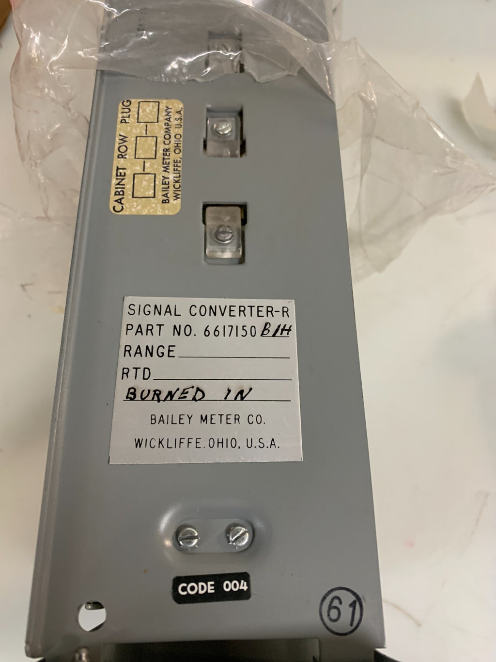 Bailey Meter Co. 6617150B1H Signal Converter R
