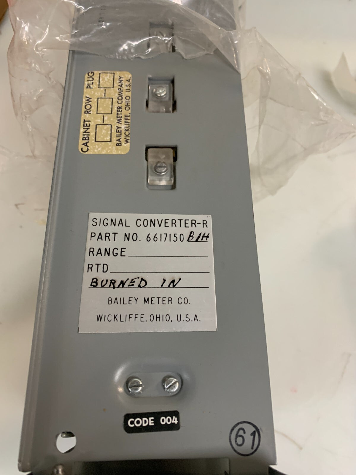 Bailey Meter Co. 6617150B1H Signal Converter R