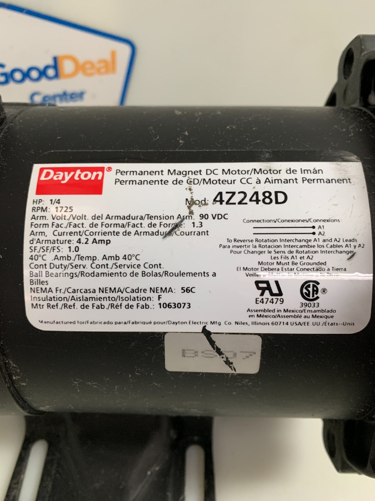 DAYTON Permanent Magnet DC Motor 4Z248D 1/4 HP 1725 RPM