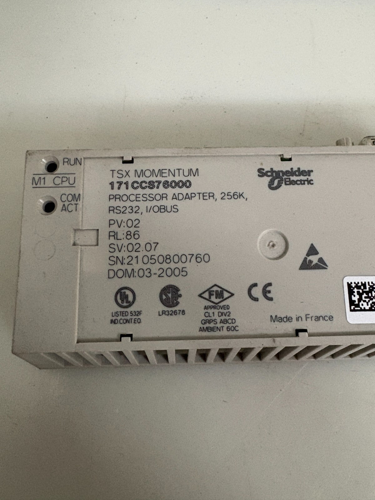 SCHNEIDER TSX MOMENTUM PROCESSOR ADAPTER 256K 171 CCS 76000