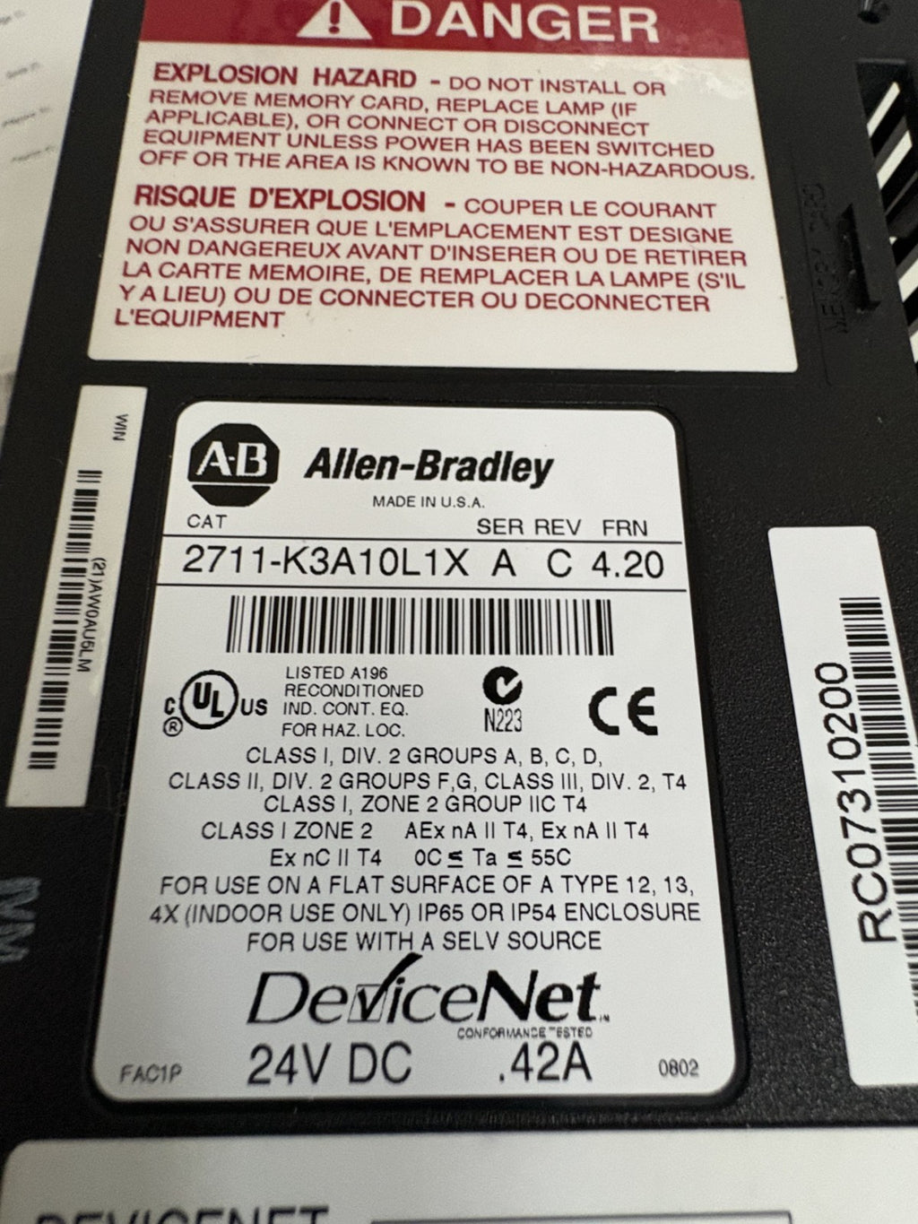 ALLEN BRADLEY PANELVIEW 300 2711-K3A10L1X SERA REV C FRN 4.20