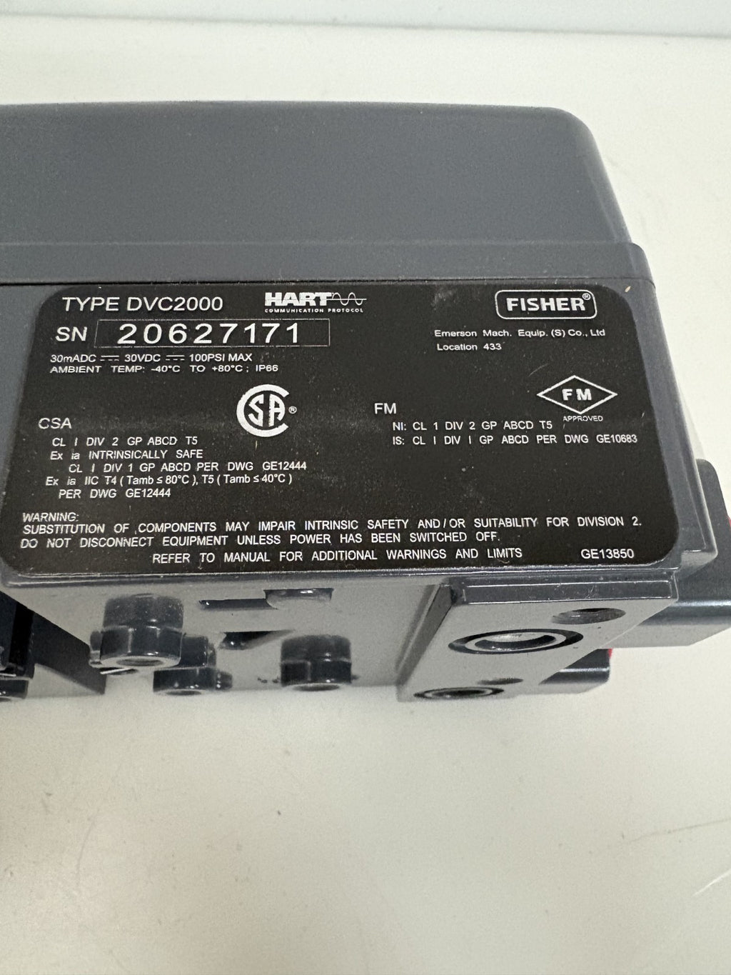 FISHER FIELDVUE INST DVC2000 DIGITAL CONTROLLER VALVE POSITIONER