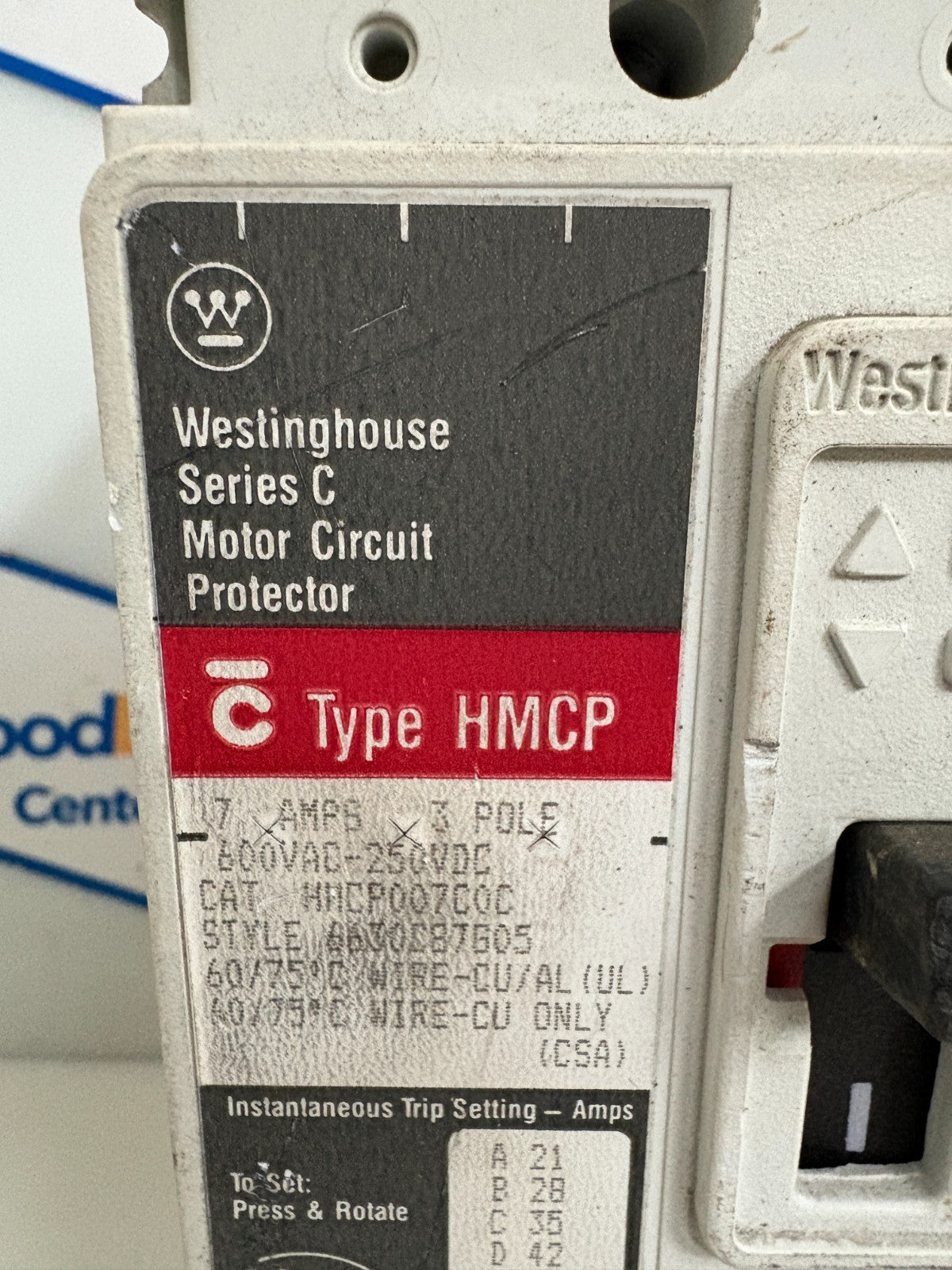 WESTINGHOUSE 7 AMP MOTOR CIRCUIT PROTECTOR HMCP007COC #6630D87B05