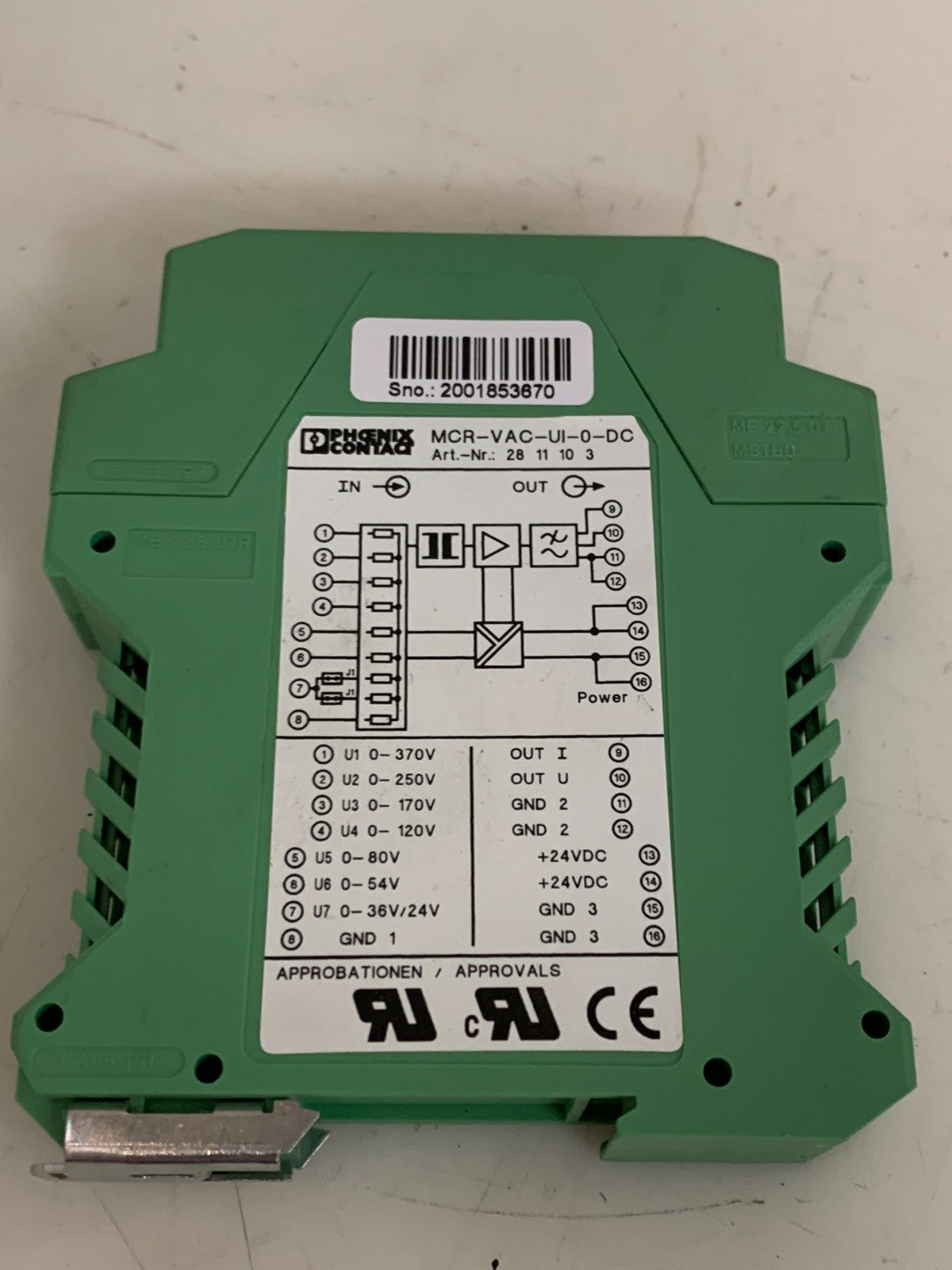 PHOENIX CONTACT VOLTAGE MEASURING UNIT MCR-VAC-UI-O-DC 28-11-10-3