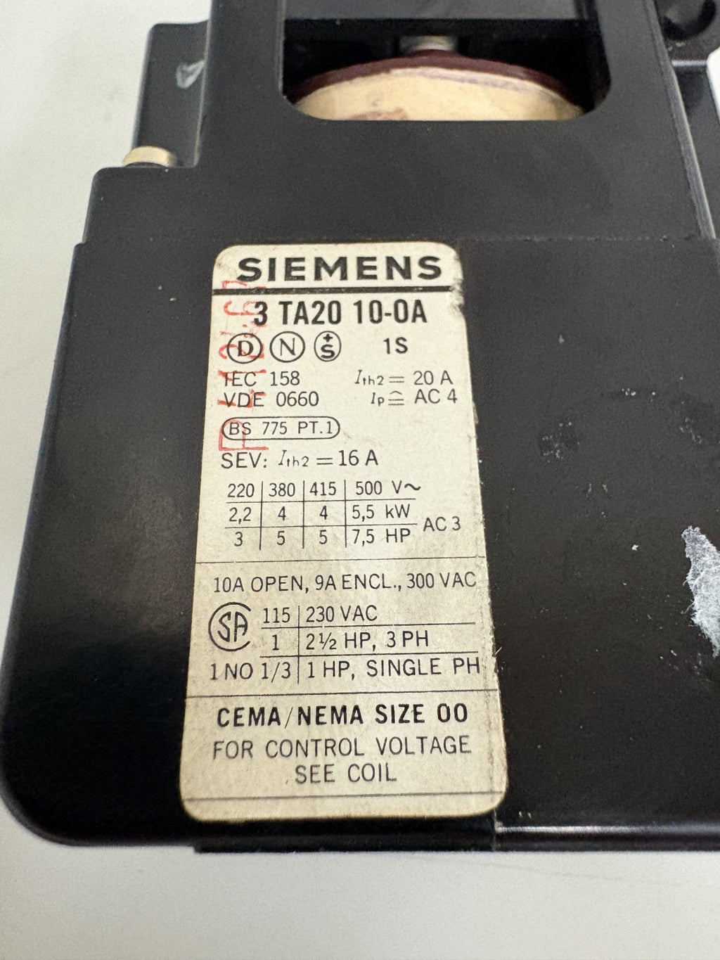 SIEMENS POWER CONTACTOR 3 TA20 10-0A