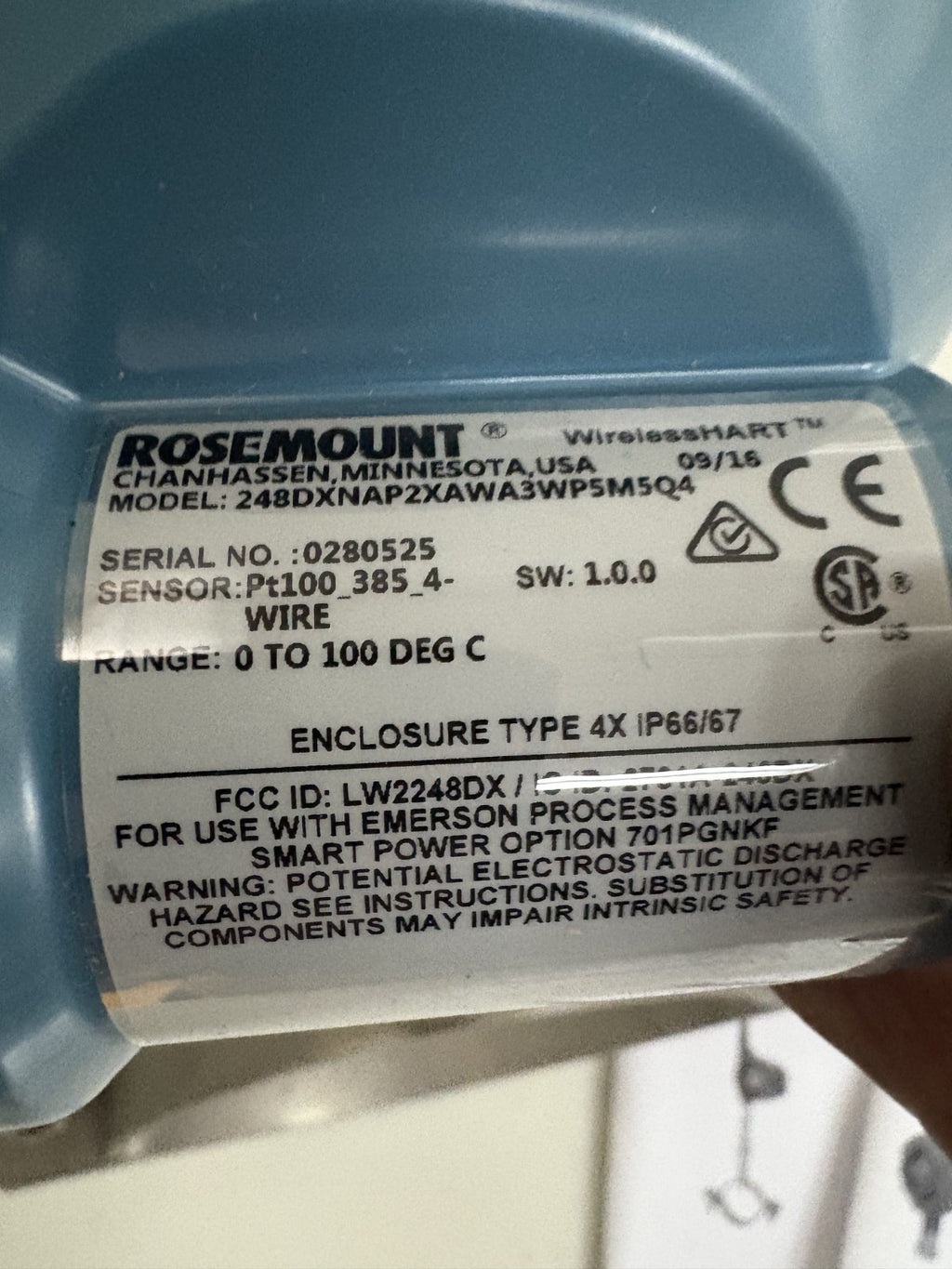 EMERSON ROSEMOUNT 248 WIRELESS TEMPERATURE TRANSMITTER #248DXNAP2XAWA3WP5M5Q4