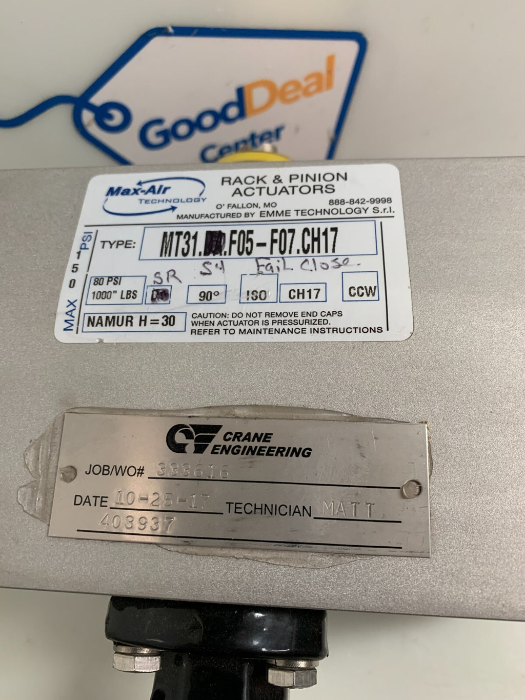 Max-Air Actuator MT31.F05-F07.CH17 w/ Delta Product Butterfly Valve 051