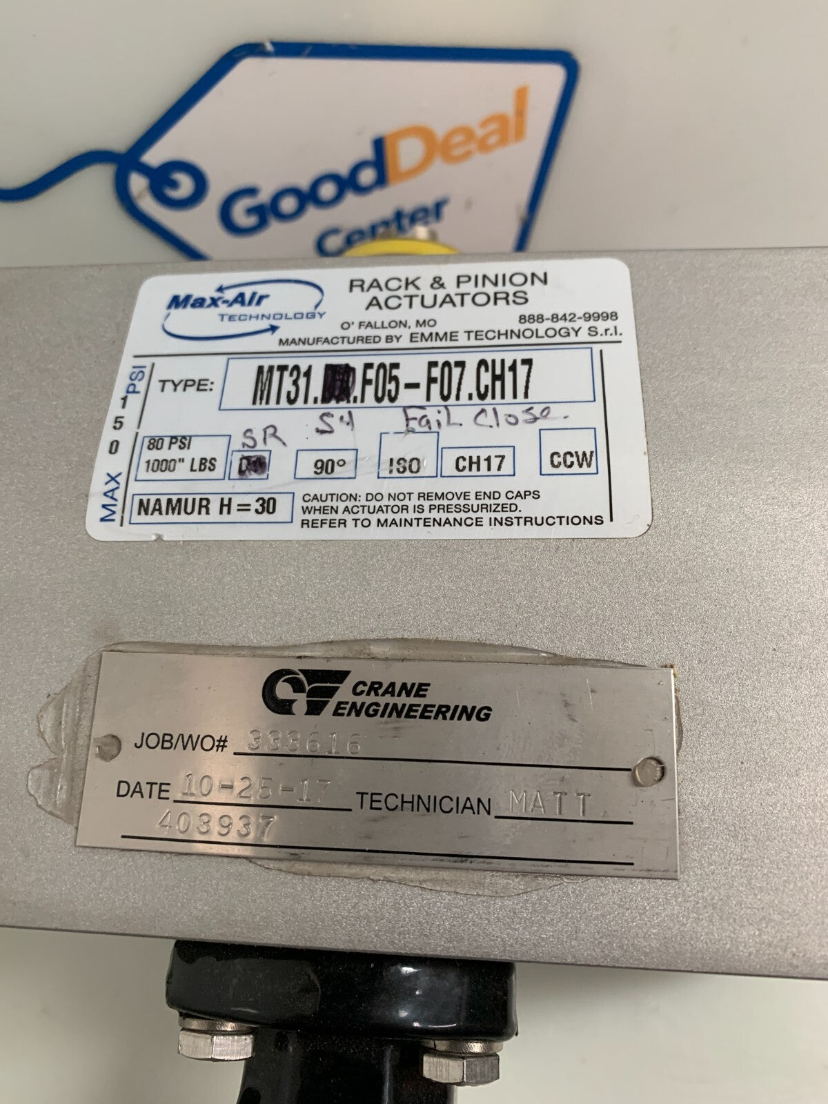 Max-Air Actuator MT31.F05-F07.CH17 w/ Delta Product Butterfly Valve 051