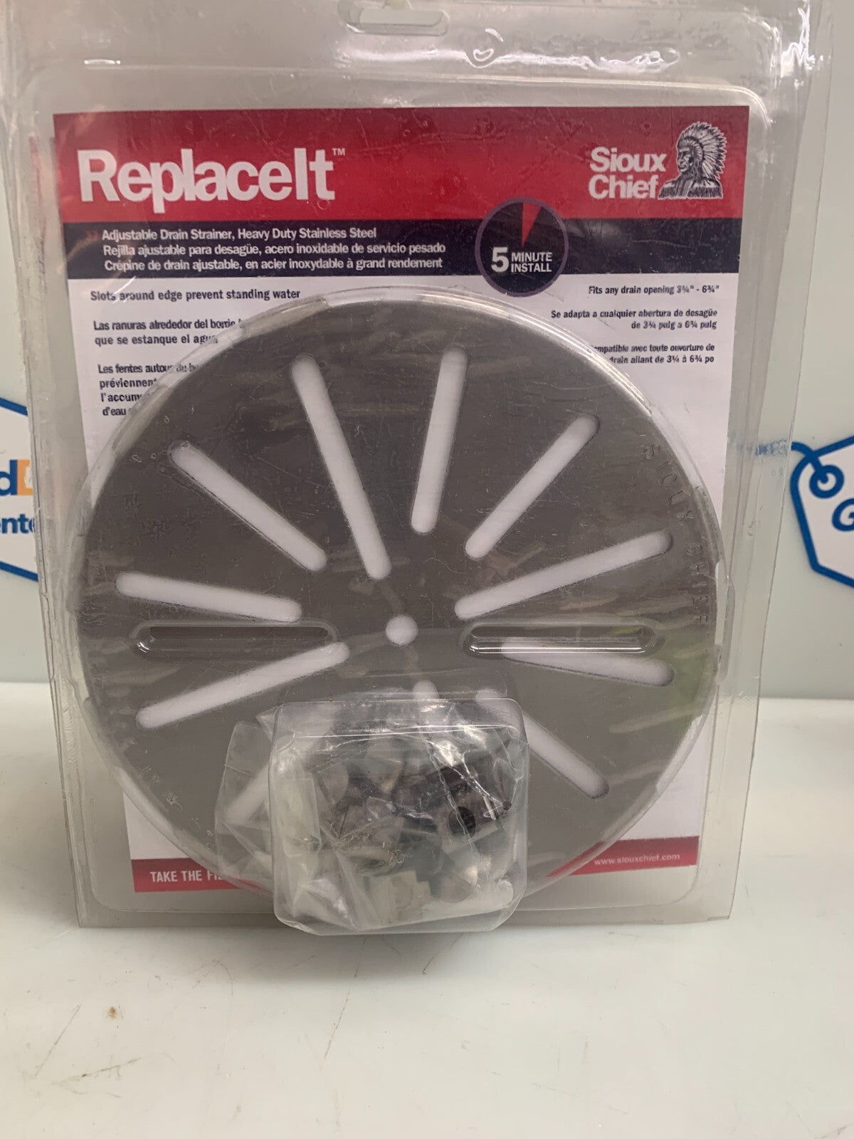 Sioux Chief ReplaceIt Adjustable Drain Strainer Stainless Steel Fits 3 1/4-6 3/4