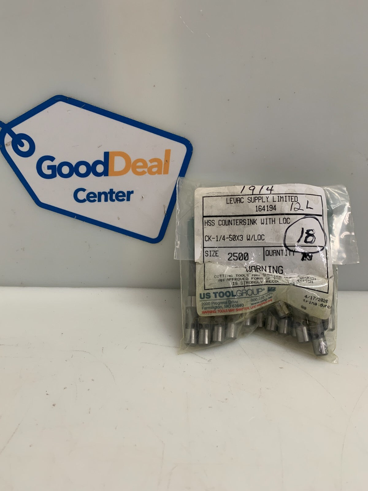 Lot of 18 US ToolGroup HSS Countersink with LQC CK-1/4-50X3 LQC .2500 Size