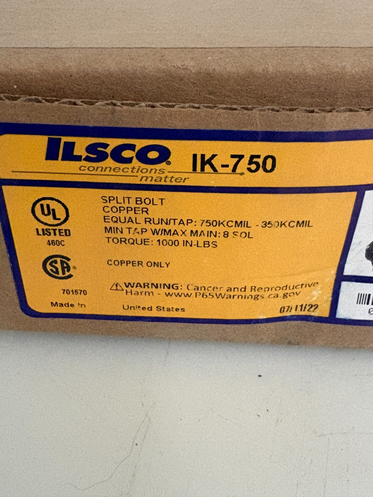 ILSCO SPLIT BOLT COPPER IK-750 3