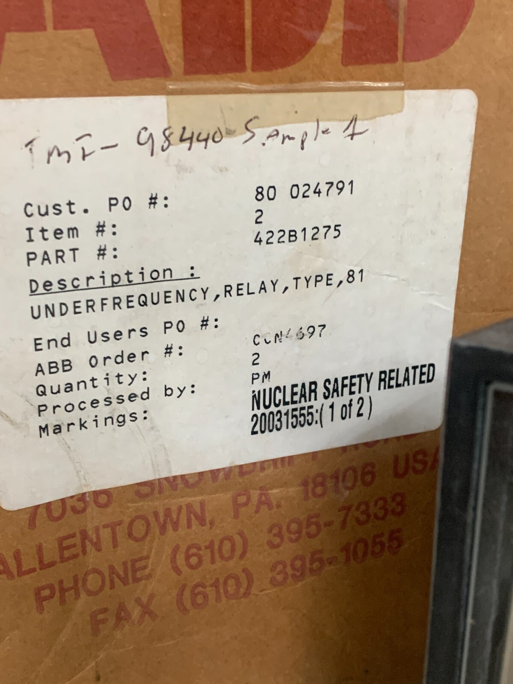 ABB FREQUENCY RELAY TYPE 81 422B1275 NEW IN BOX